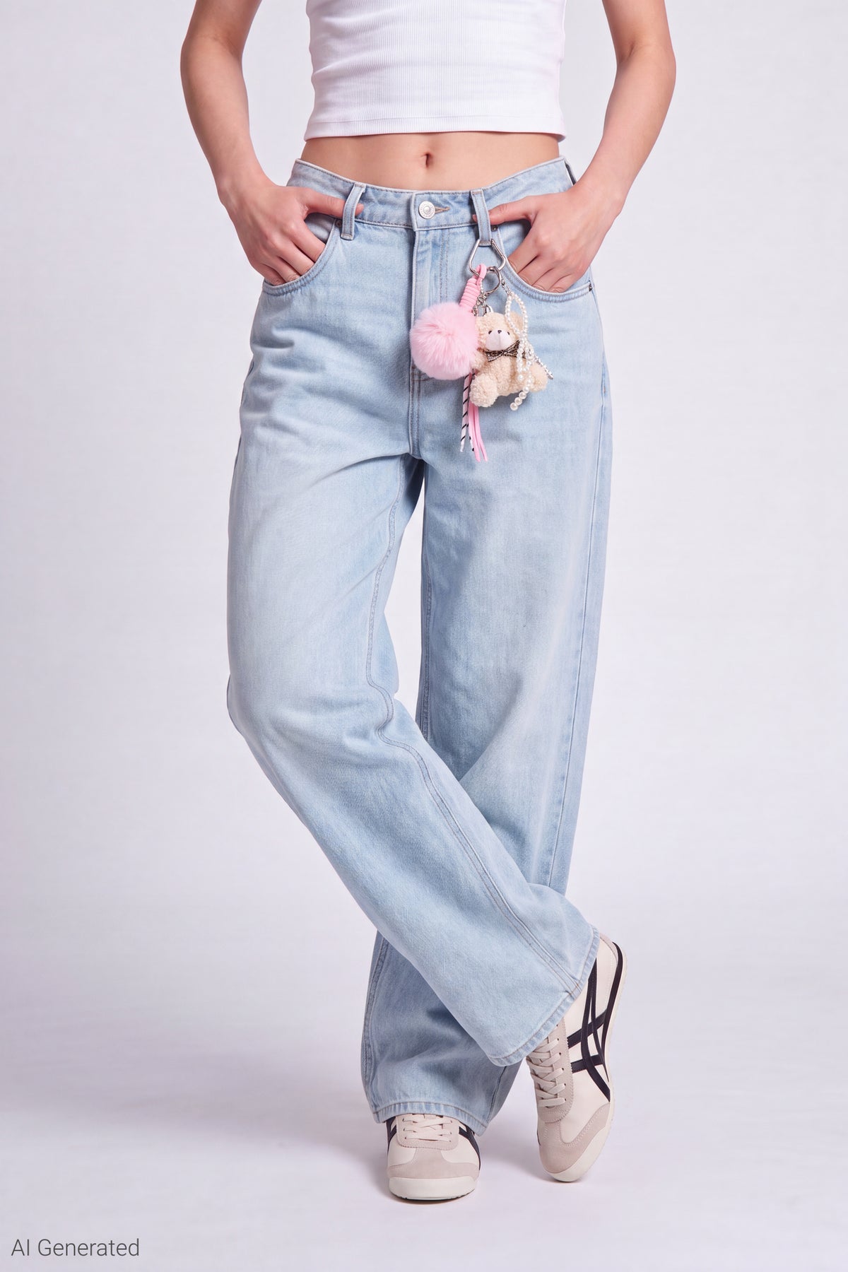 Alt View 3. Mega Baggy Jean with Keychain - Light Denim Blue