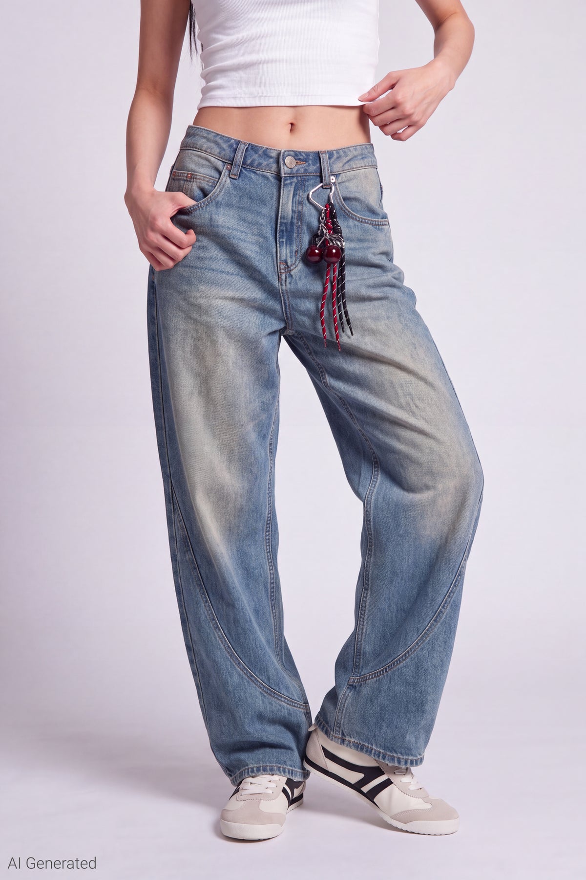 Alt View 3. Mega Baggy Jean with Keychain - Pacific Blue