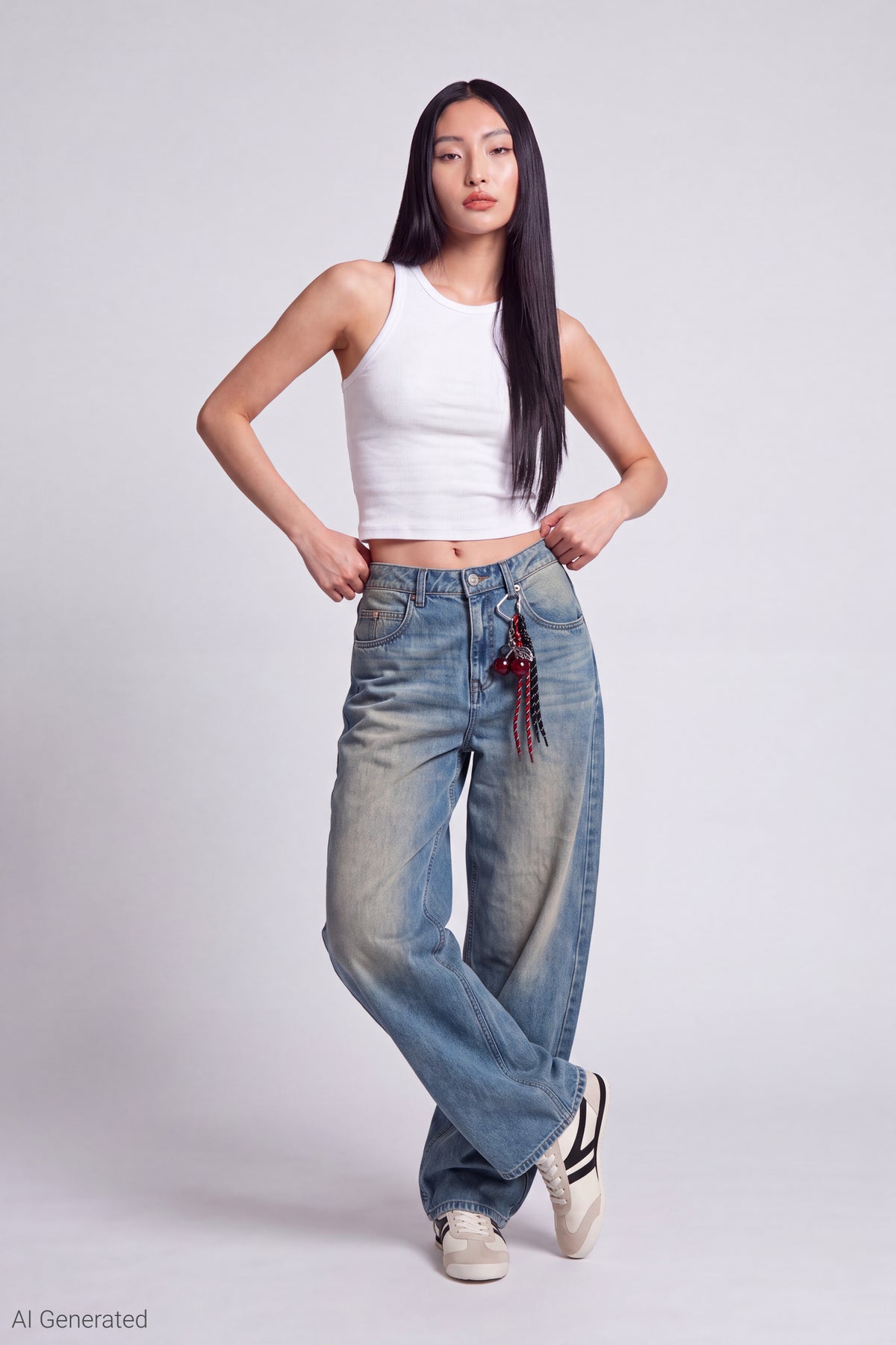 Mega Baggy Jean with Keychain - Pacific Blue
