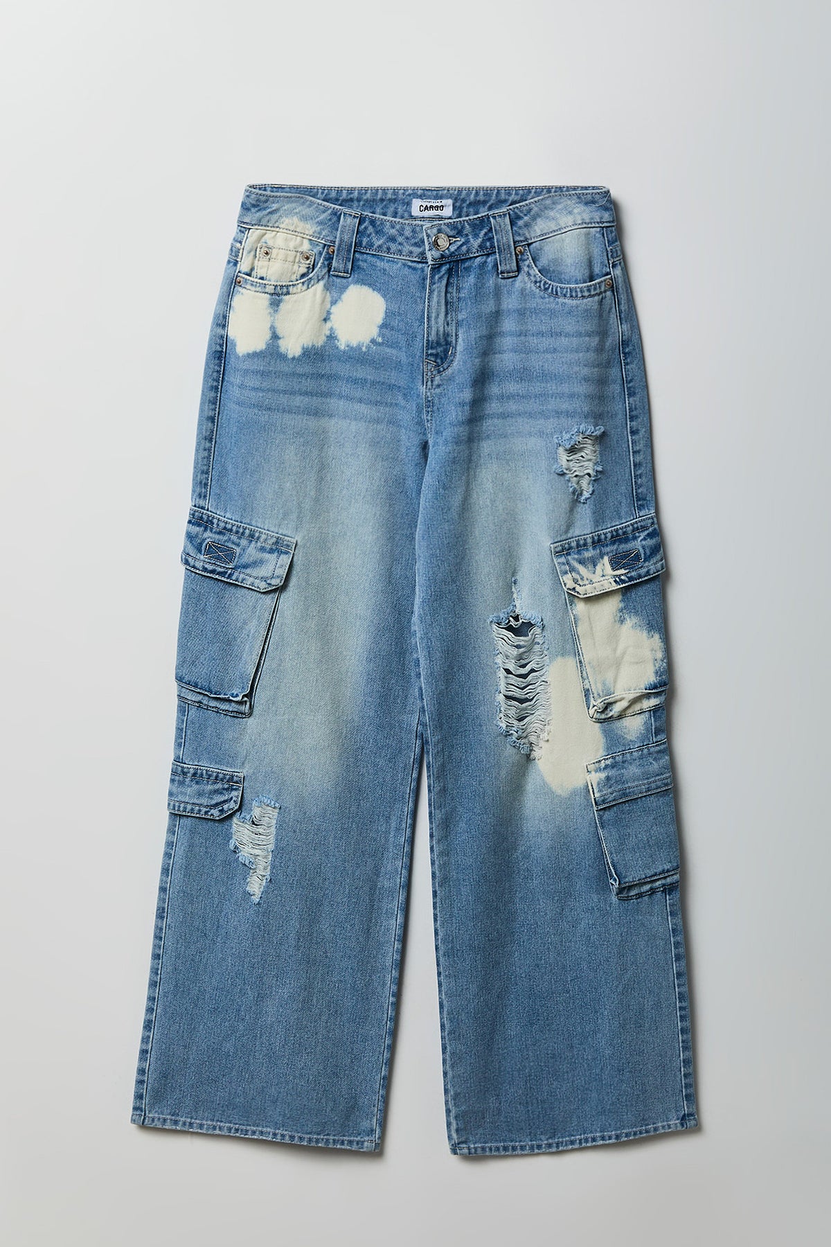 Alt View 4. Ripped Low Rise Cargo Jean - Light Denim Blue