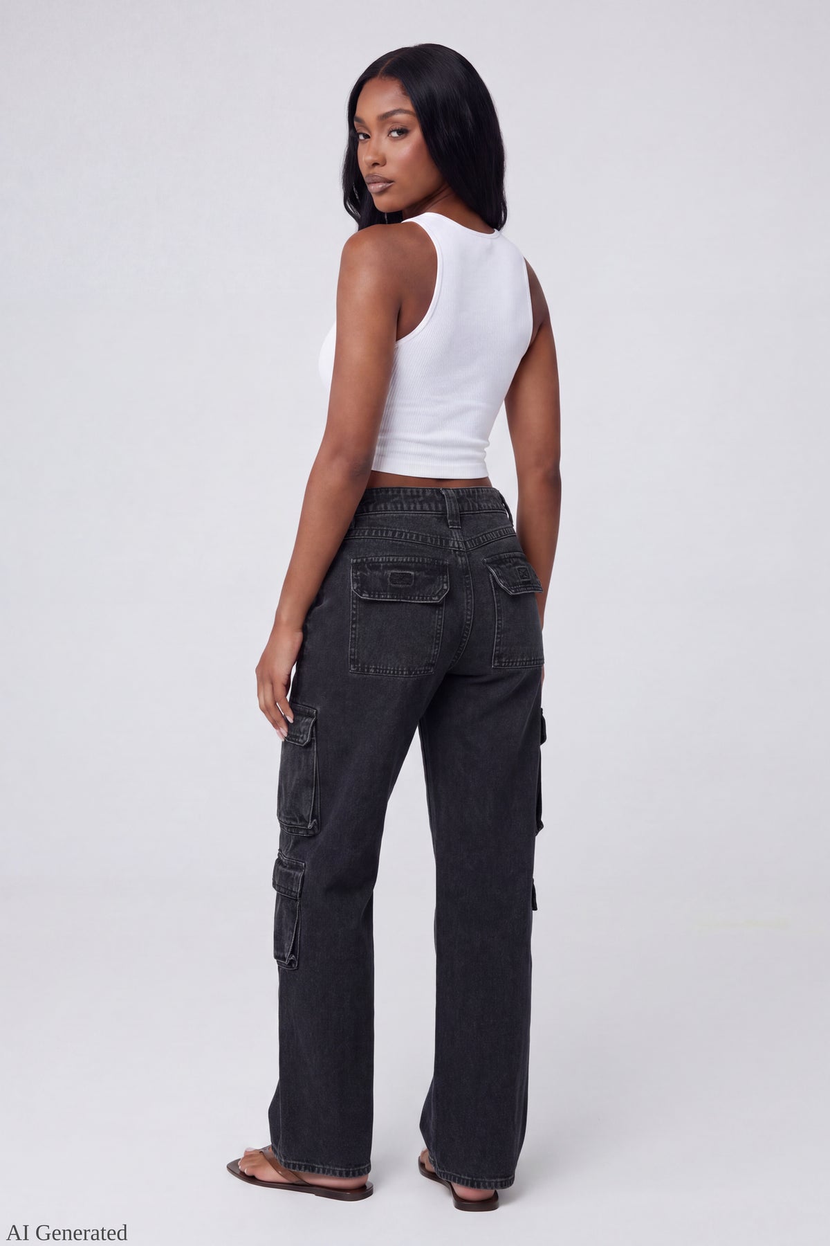 Alt View 2. Ripped Low Rise Cargo Jean - Pure Black