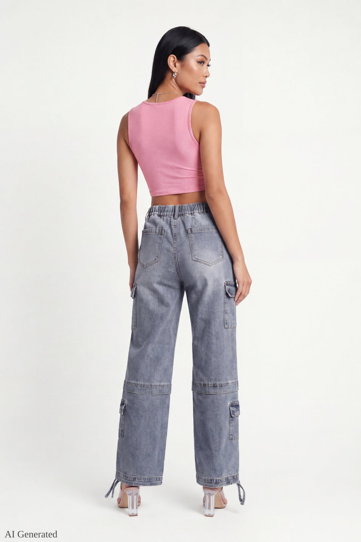 Alt View 2. Stretch Low Rise Cargo Jean - Medium Blue
