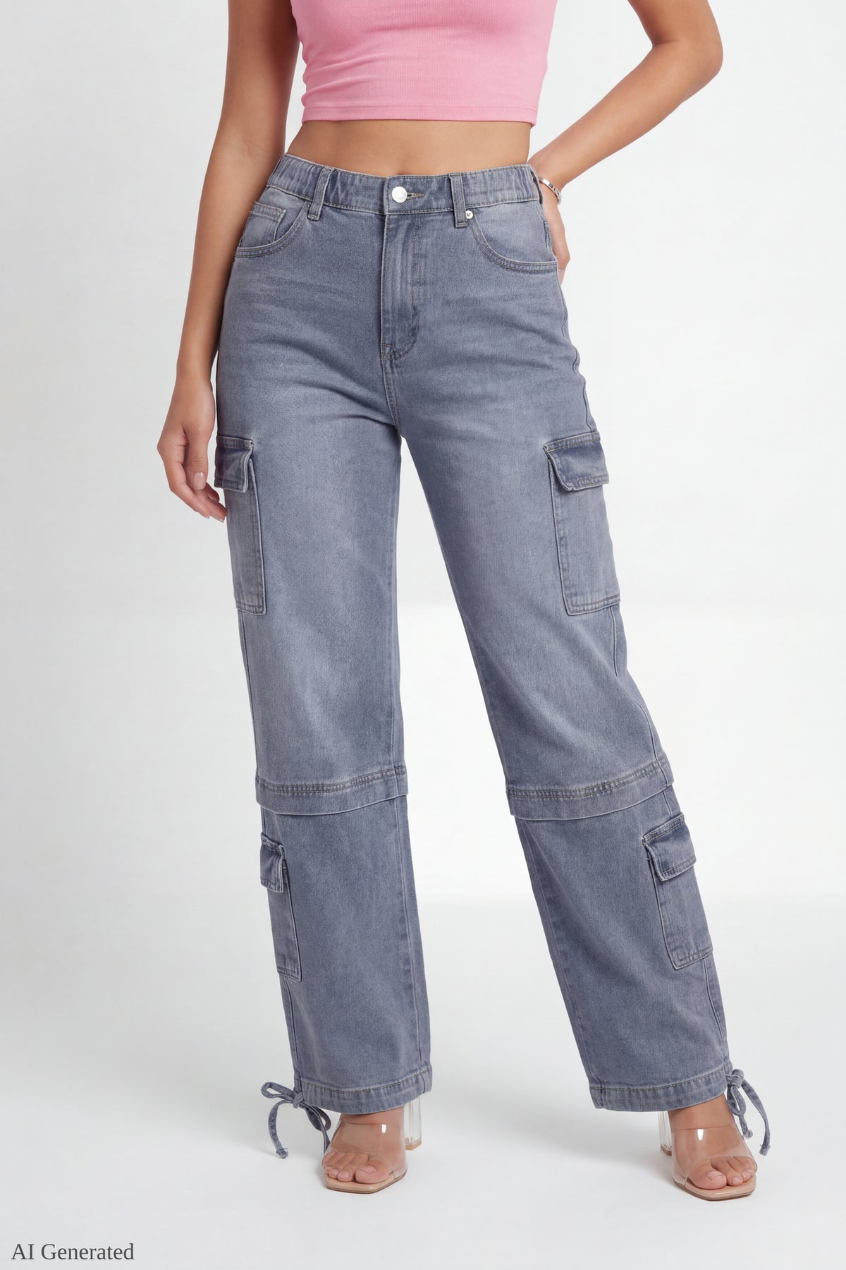 Alt View 3. Stretch Low Rise Cargo Jean - Medium Blue