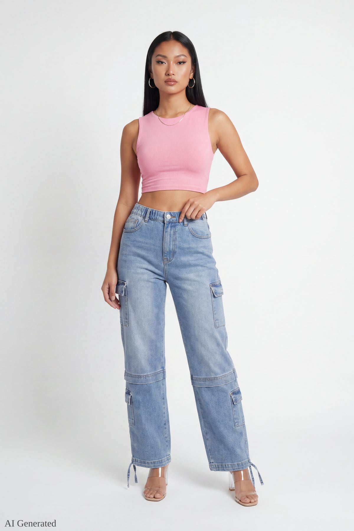 Stretch Low Rise Cargo Jean - Midnight Blue