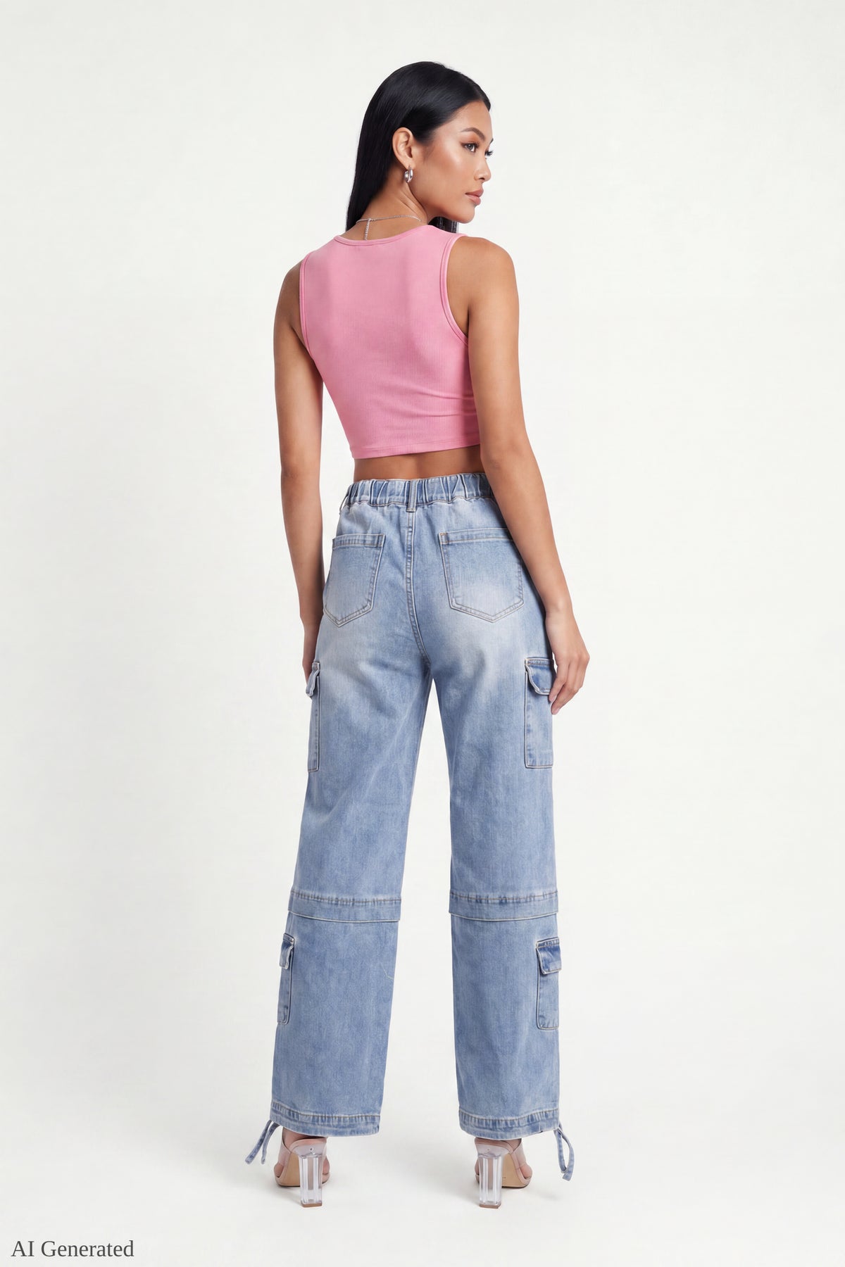 Alt View 2. Stretch Low Rise Cargo Jean - Midnight Blue