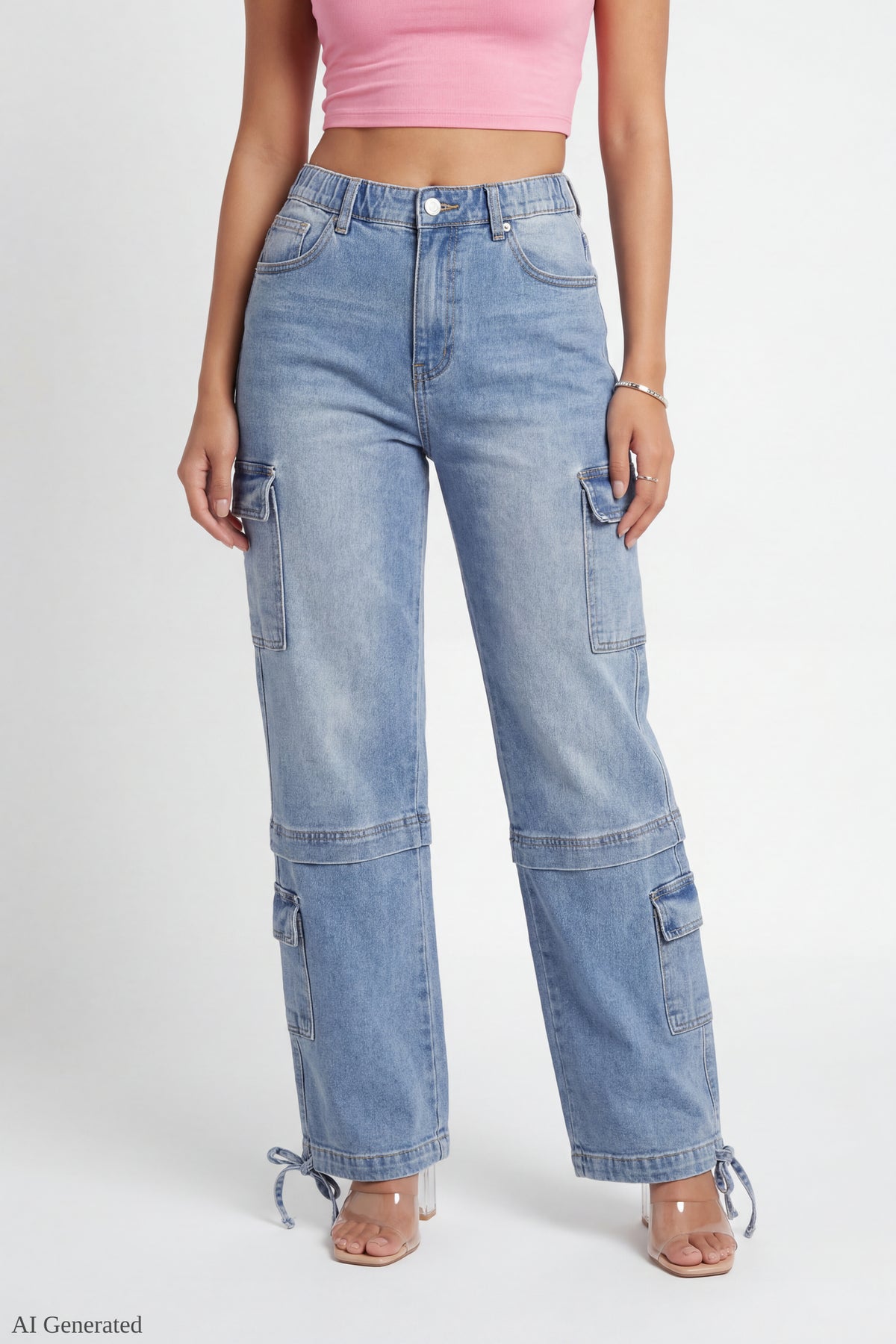 Alt View 3. Stretch Low Rise Cargo Jean - Midnight Blue
