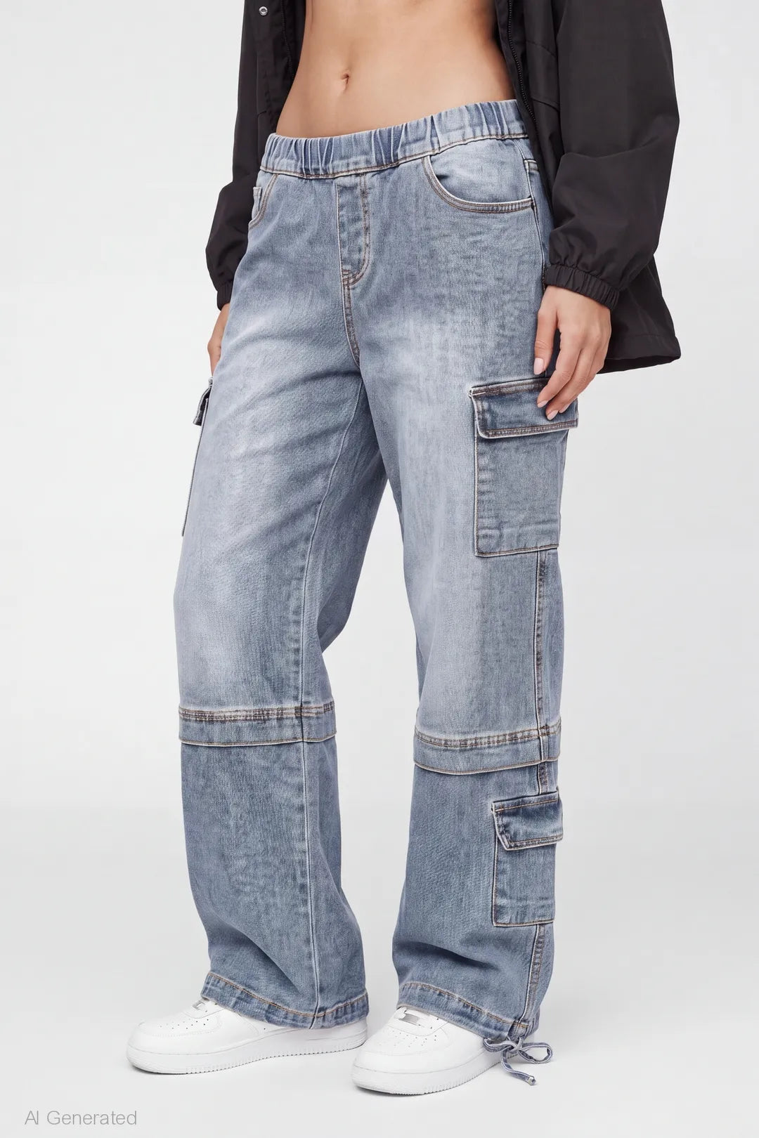 Alt View 3. Stretch Low Rise Cargo Jean - Midnight Blue