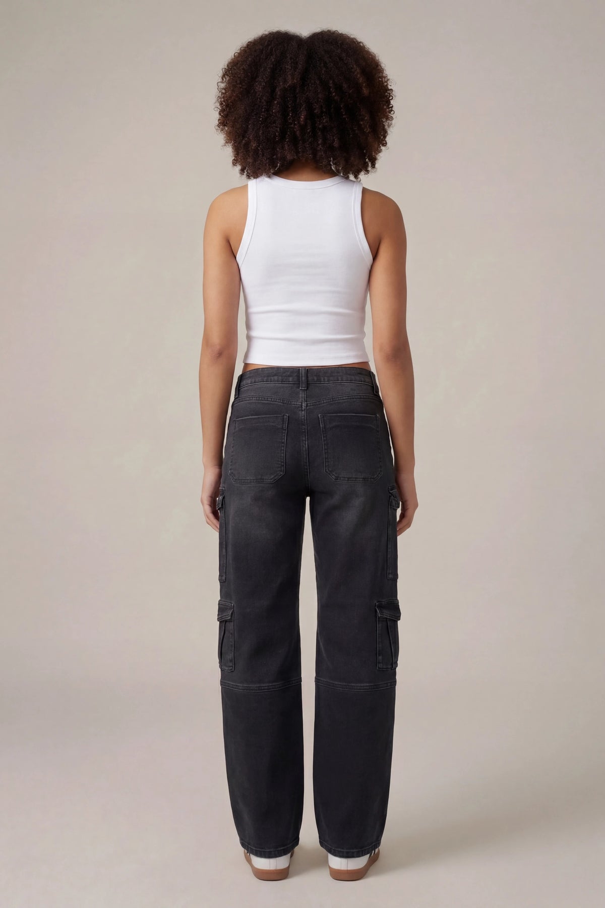 Alt View 2. Low Rise Cargo Jean - Black