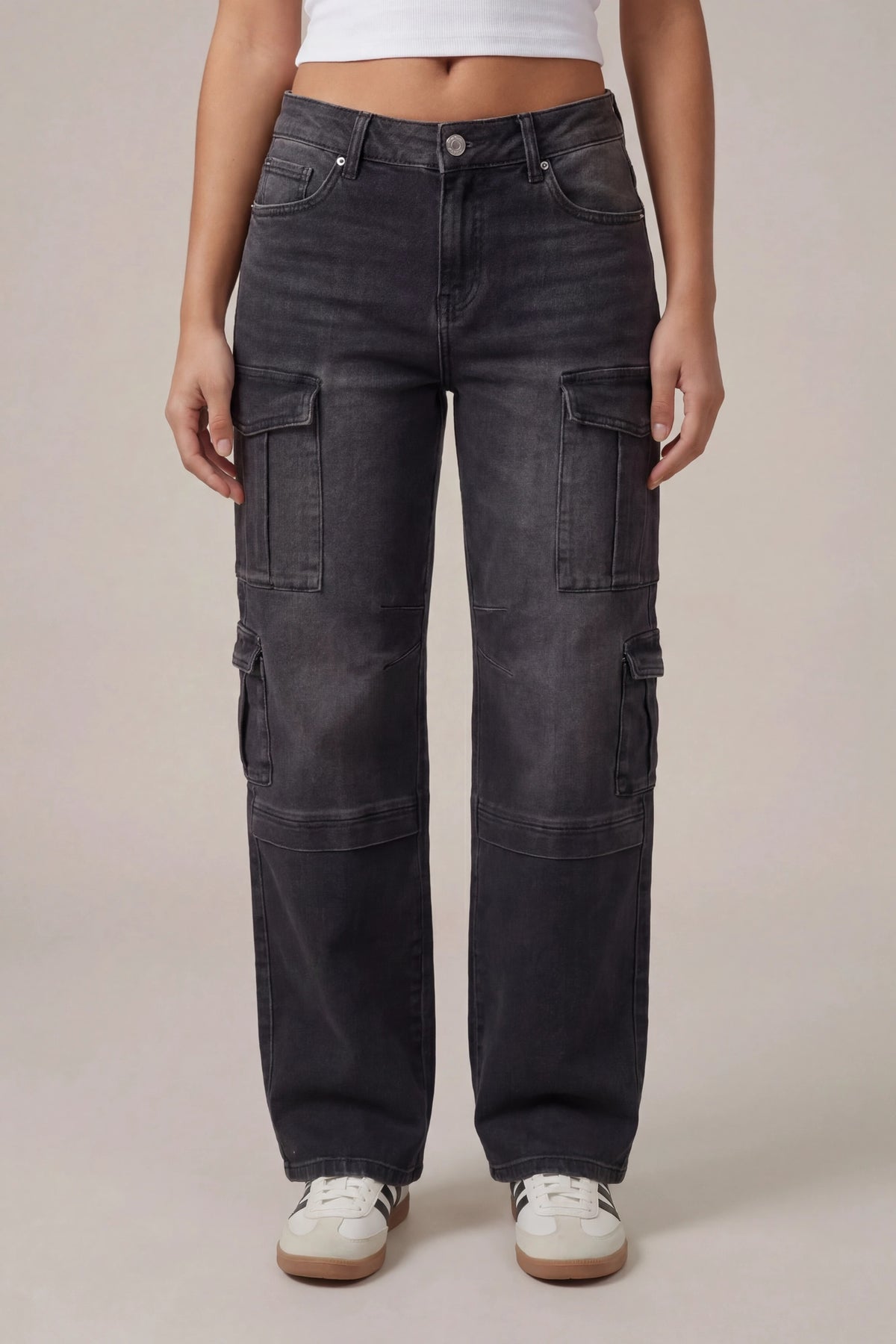 Alt View 3. Low Rise Cargo Jean - Black