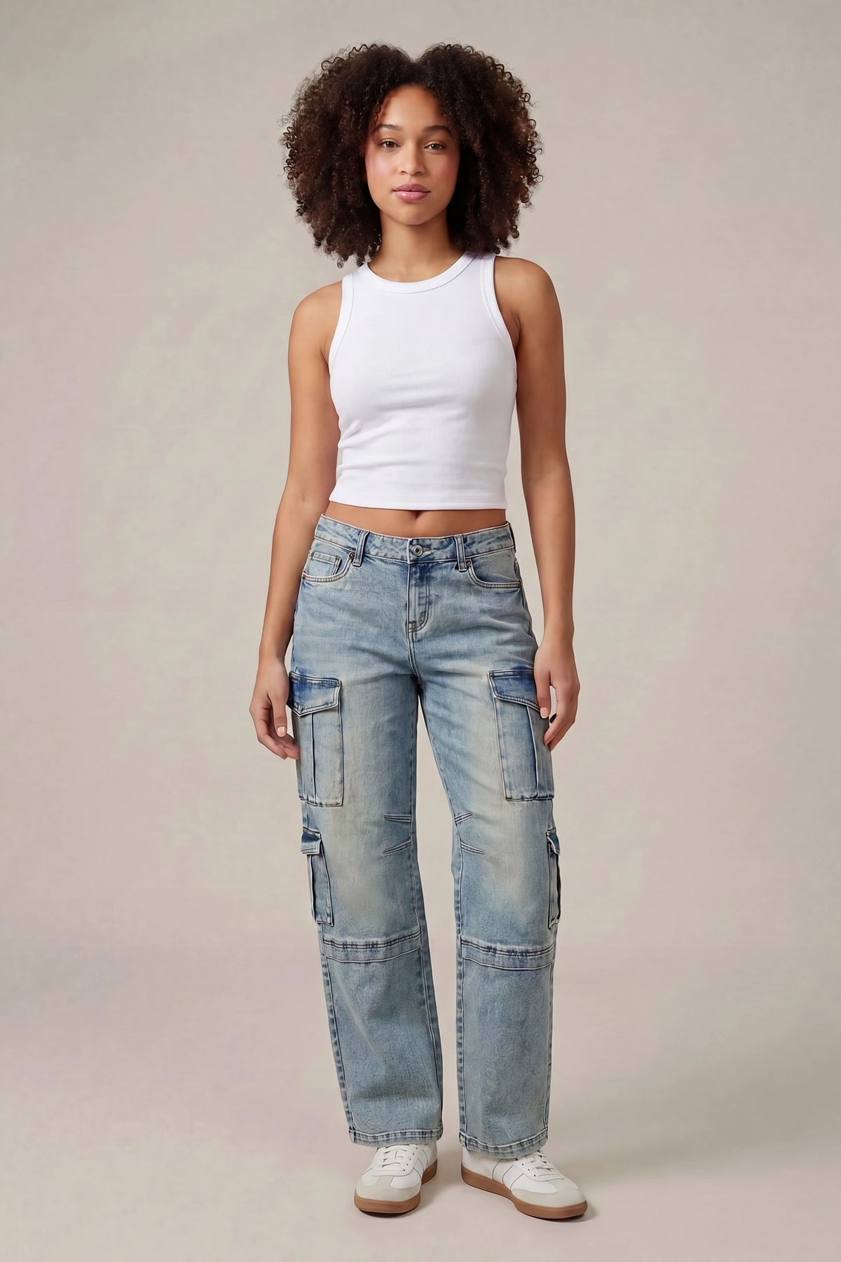 Low Rise Cargo Jean - Sky Blue