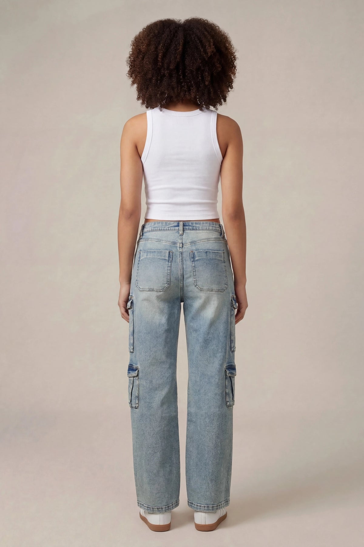 Alt View 2. Low Rise Cargo Jean - Sky Blue