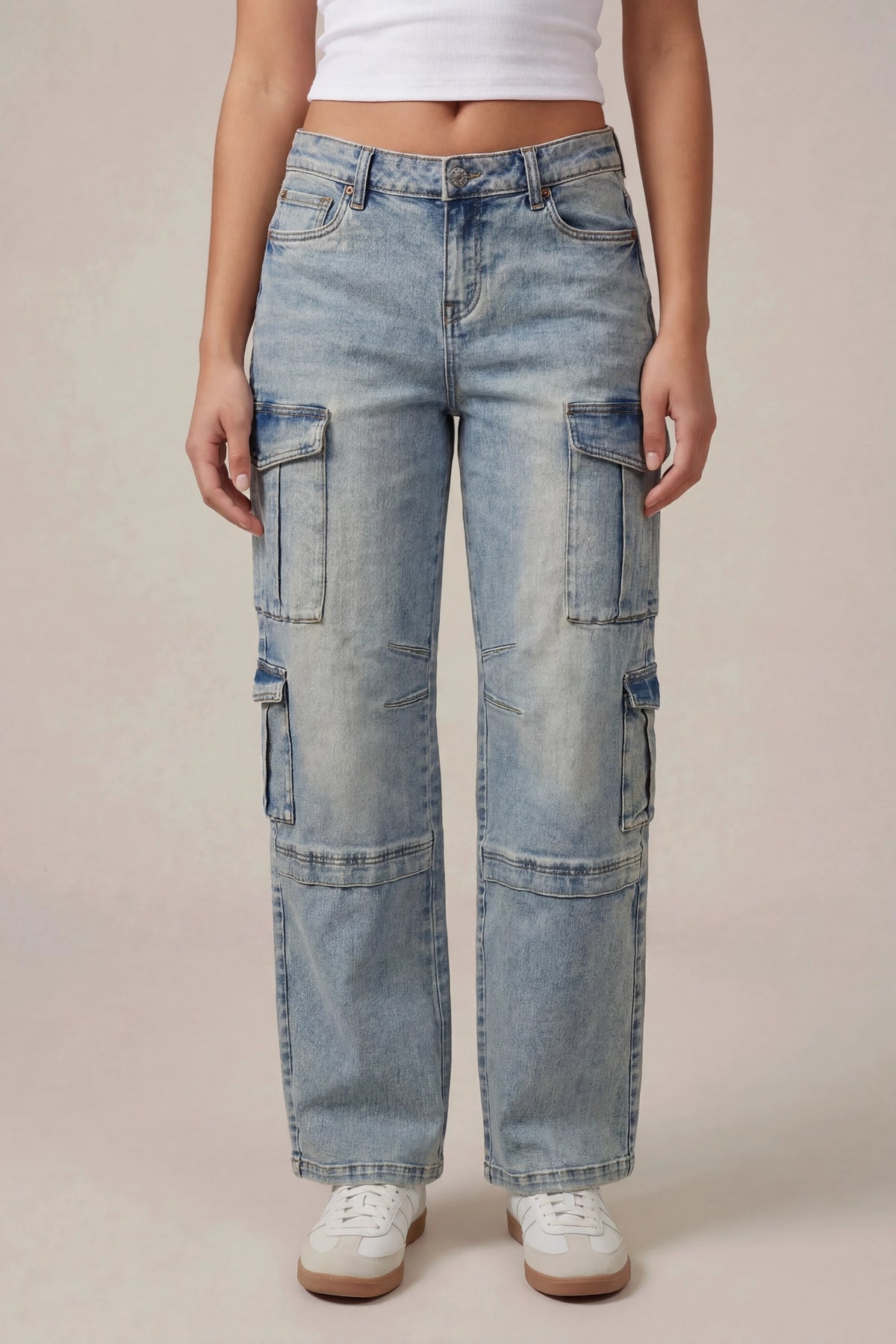 Alt View 3. Low Rise Cargo Jean - Sky Blue