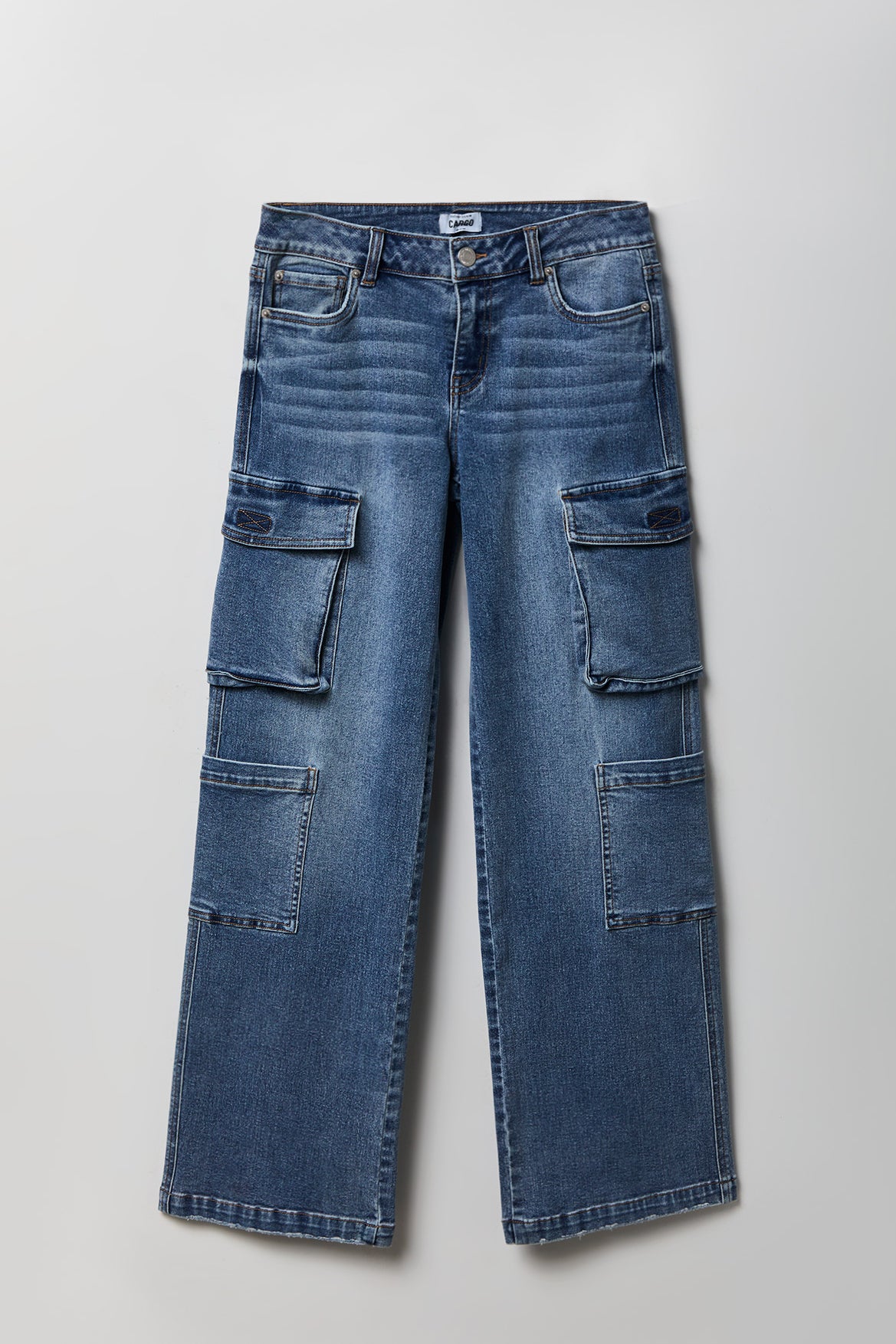 Alt View 4. Stretch Low Rise Cargo Jean - Denim Blue