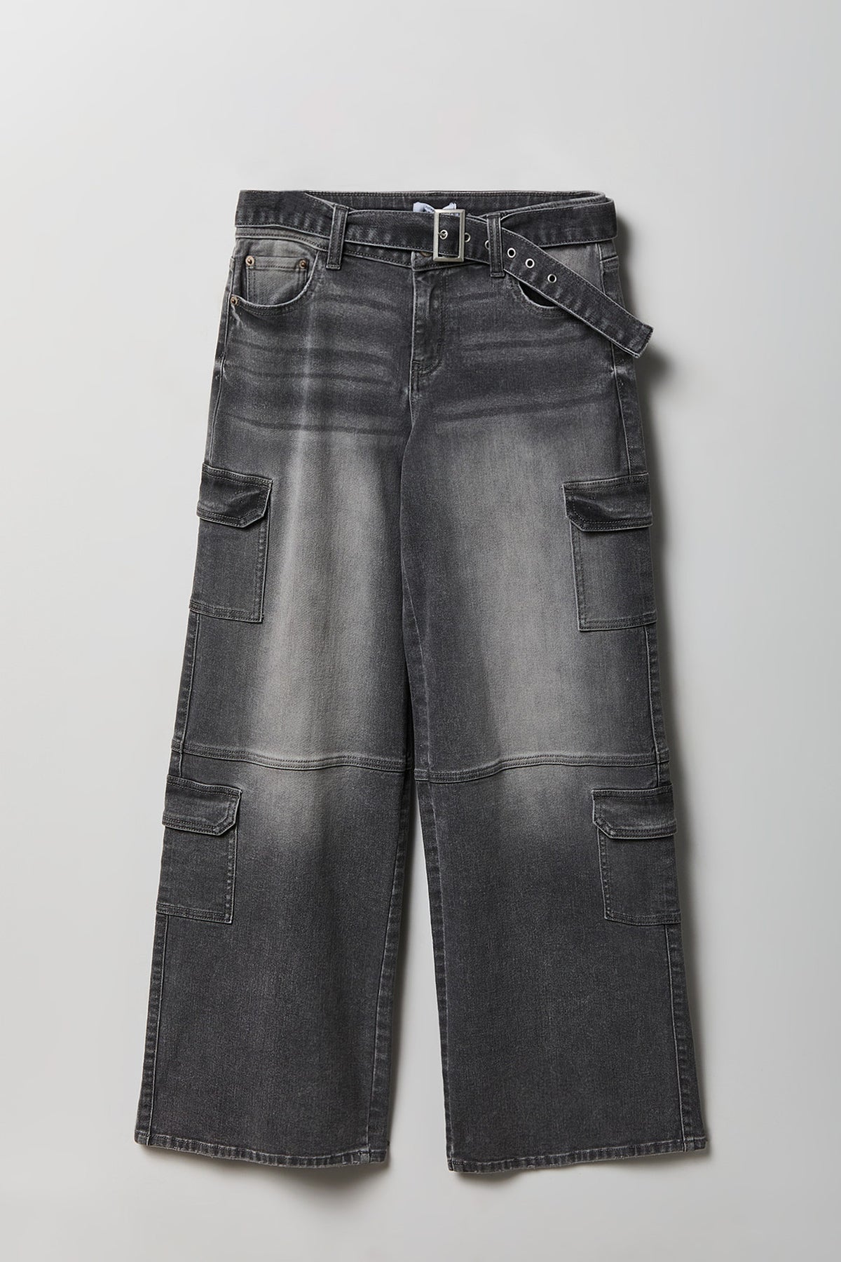 Alt View 4. Stretch Low Rise Belted Cargo Jean - Charcoal