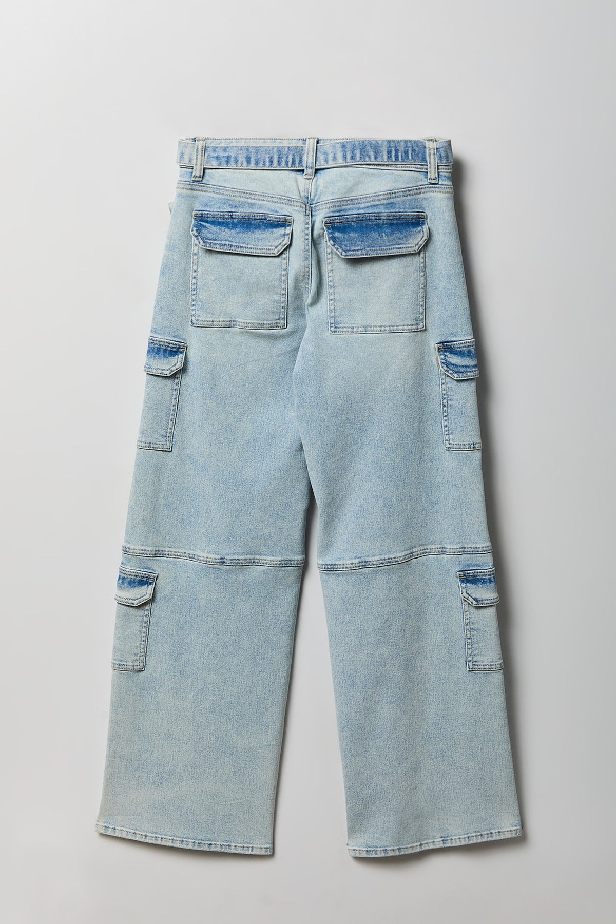 Alt View 5. Stretch Low Rise Belted Cargo Jean - Light Denim Blue