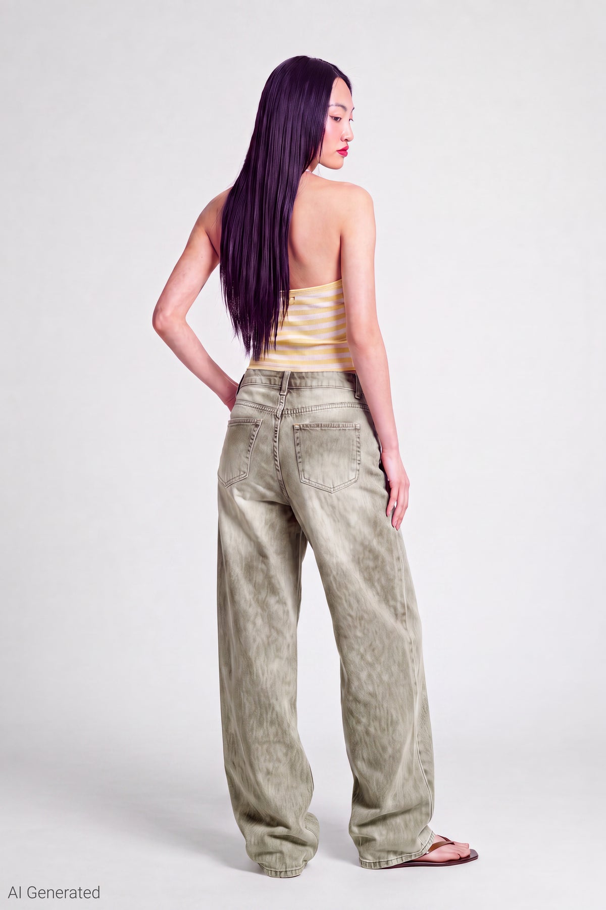 Alt View 2. Stretch Low Rise Baggy Jean - Light Grey