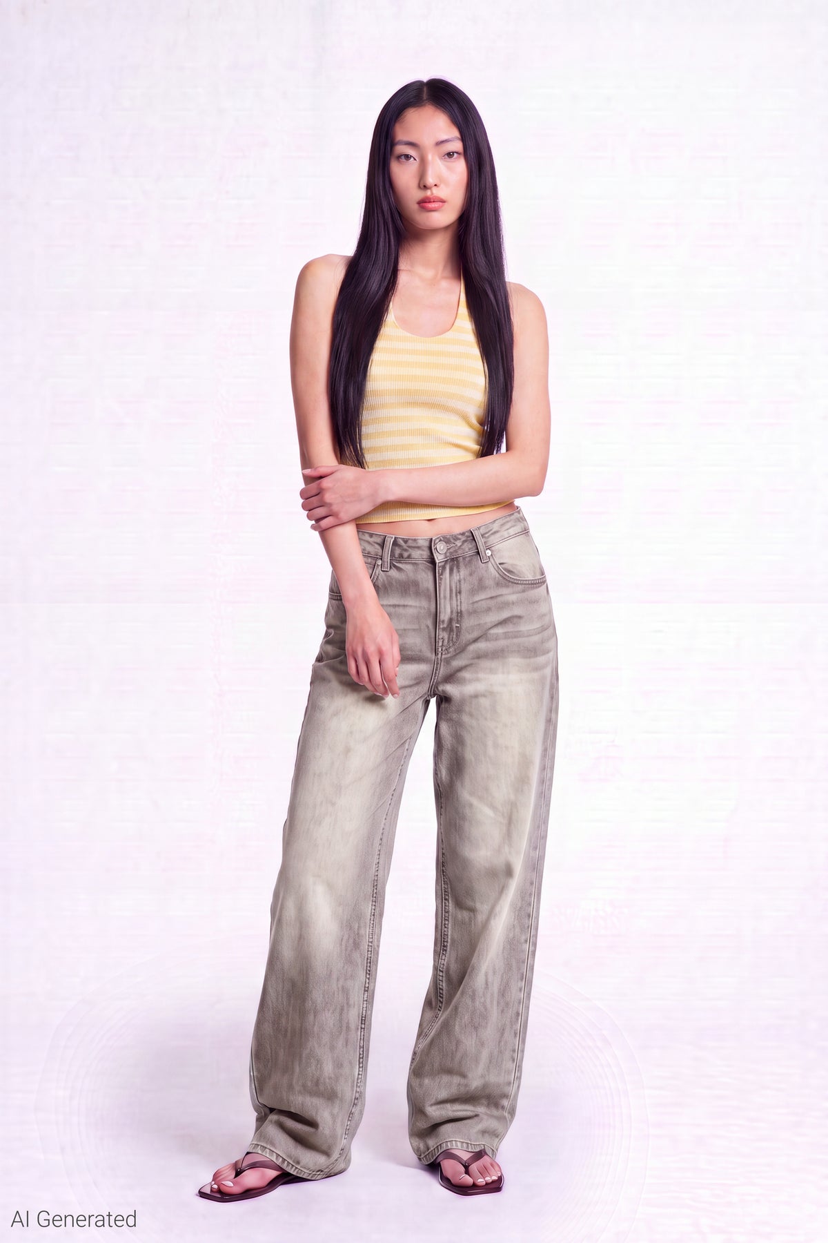 Stretch Low Rise Baggy Jean - Light Grey