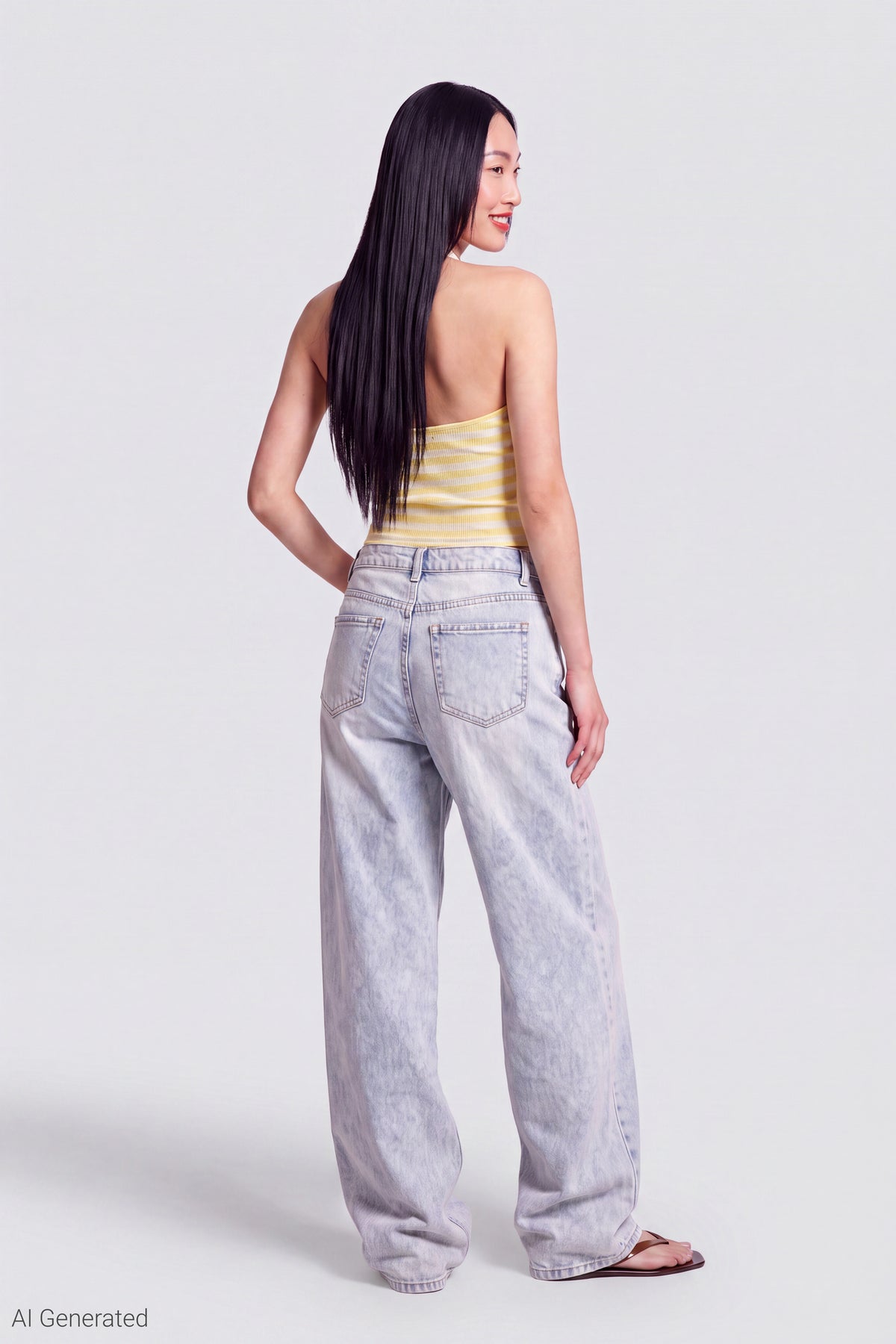 Alt View 2. Stretch Low Rise Baggy Jean - Light Denim Blue