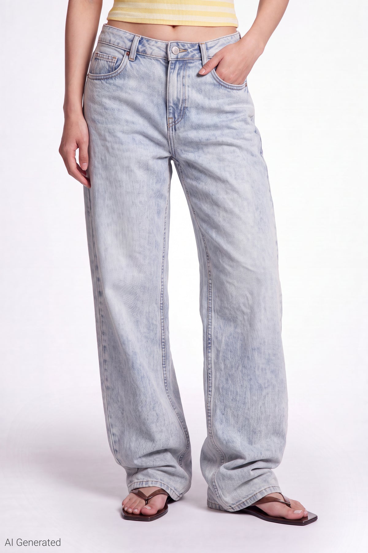 Alt View 3. Stretch Low Rise Baggy Jean - Light Denim Blue