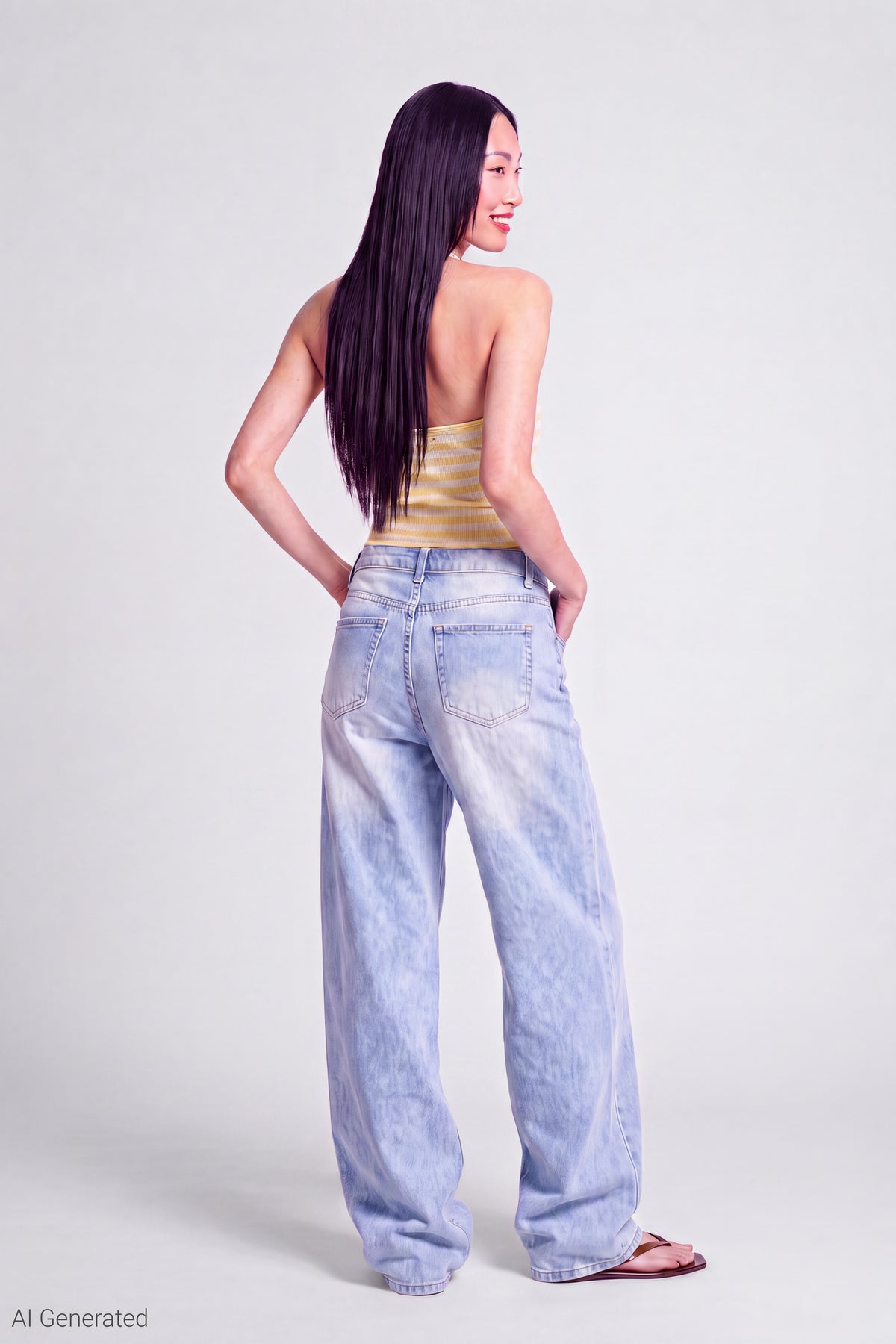 Alt View 2. Stretch Low Rise Baggy Jean - Medium Blue