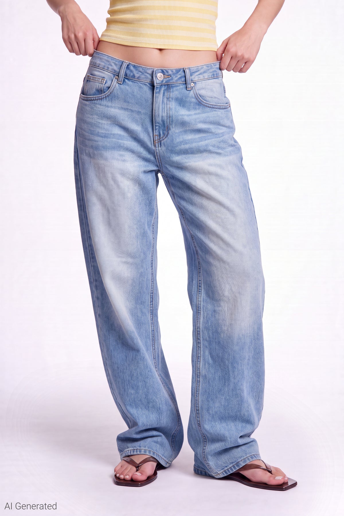 Alt View 3. Stretch Low Rise Baggy Jean - Medium Blue