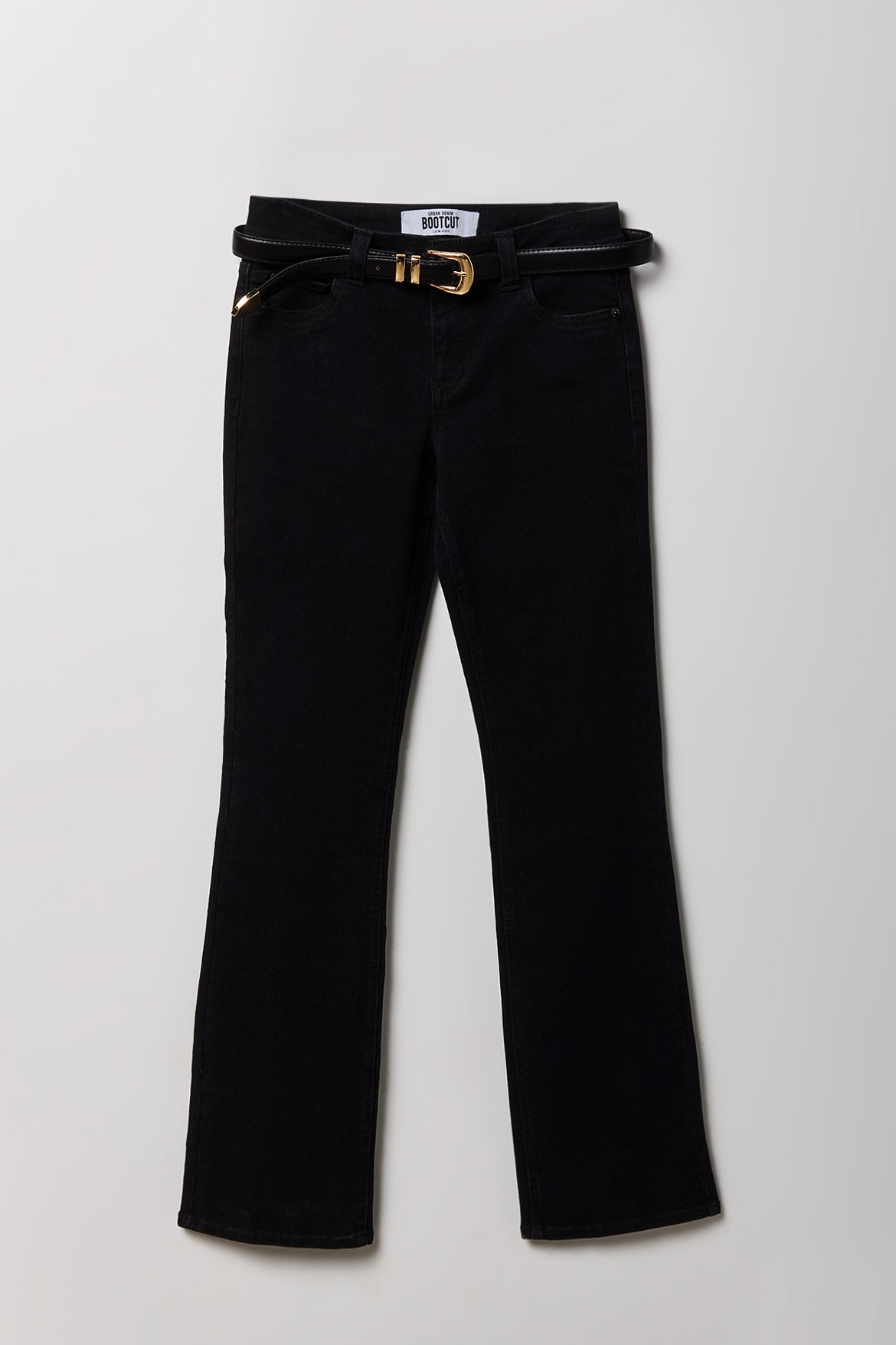Stretch Low Rise Bootcut Belted Jean - Black