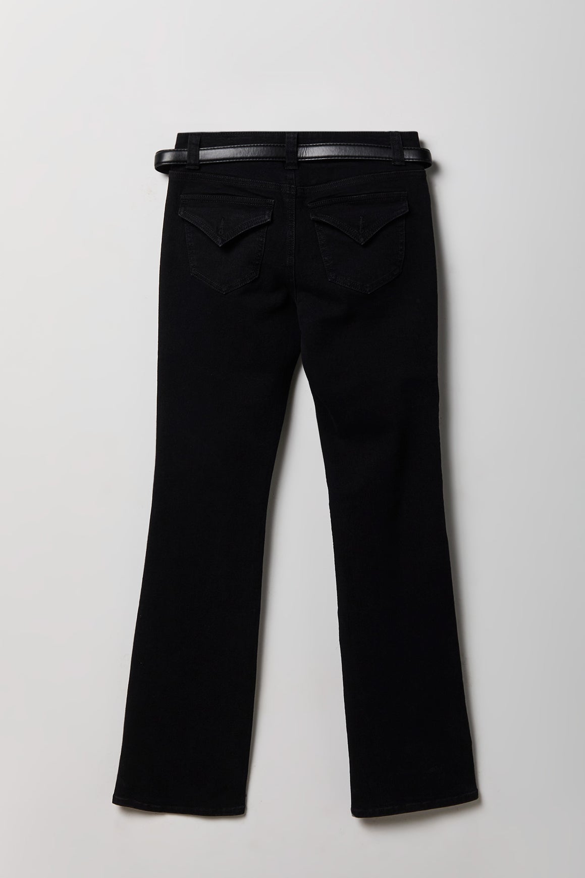 Alt View 2. Stretch Low Rise Bootcut Belted Jean - Black