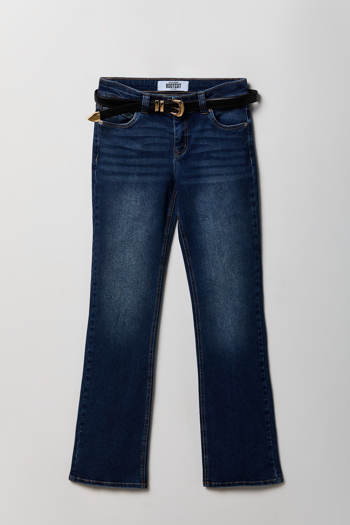 Stretch Low Rise Bootcut Belted Jean - Denim Blue