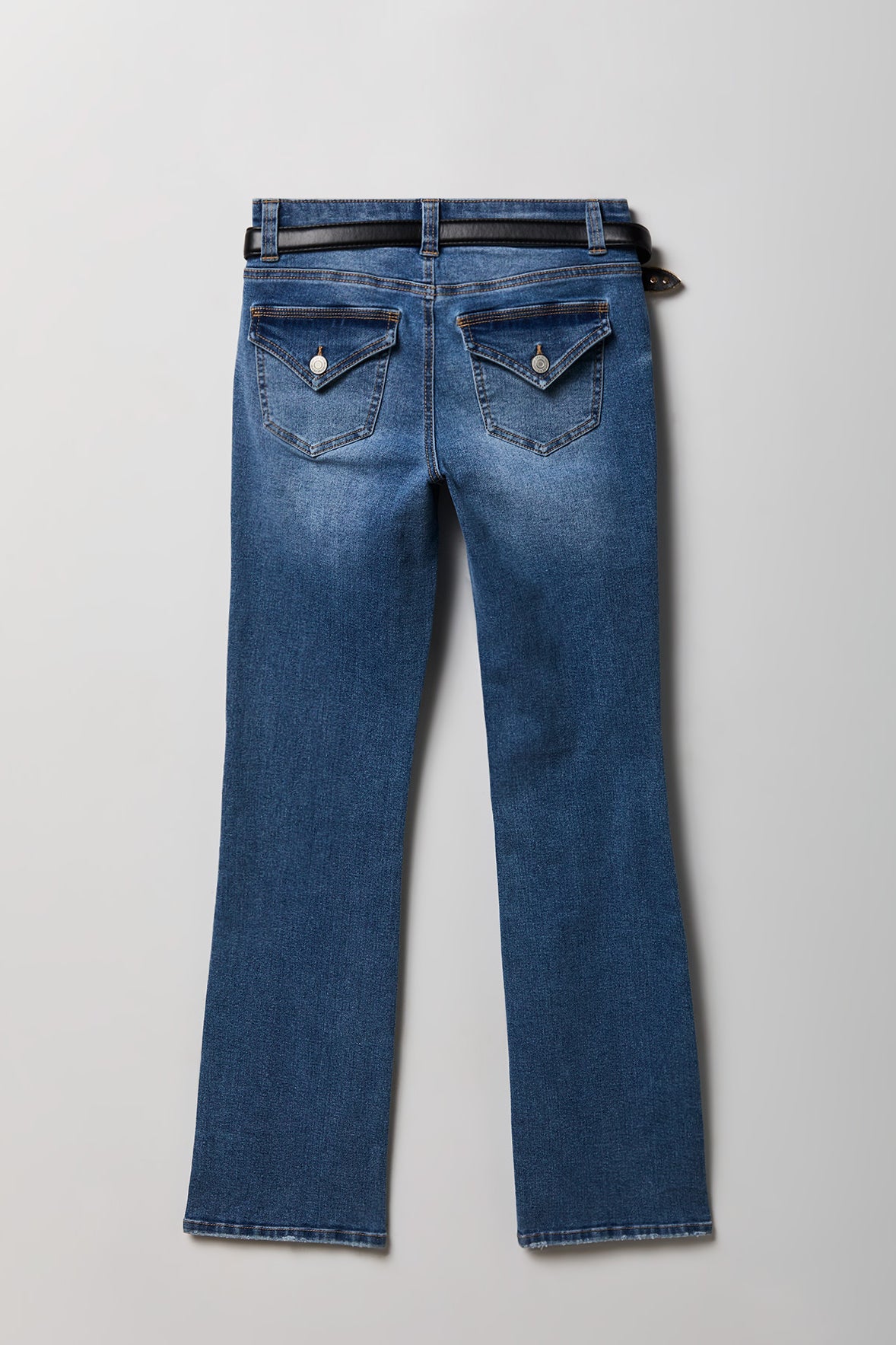 Alt View 2. Stretch Low Rise Bootcut Belted Jean - Medium Blue