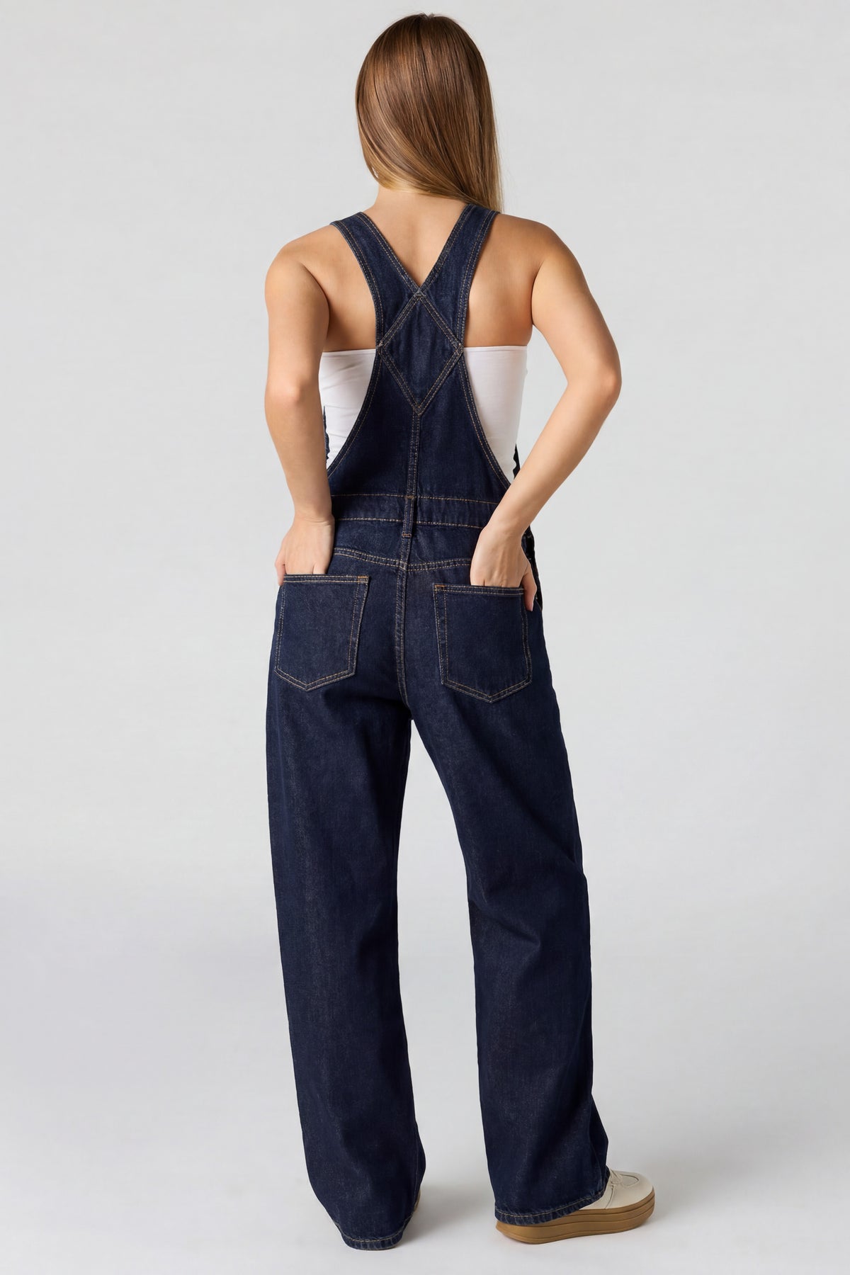 Alt View 2. Straight Leg Denim Overalls - Denim Blue