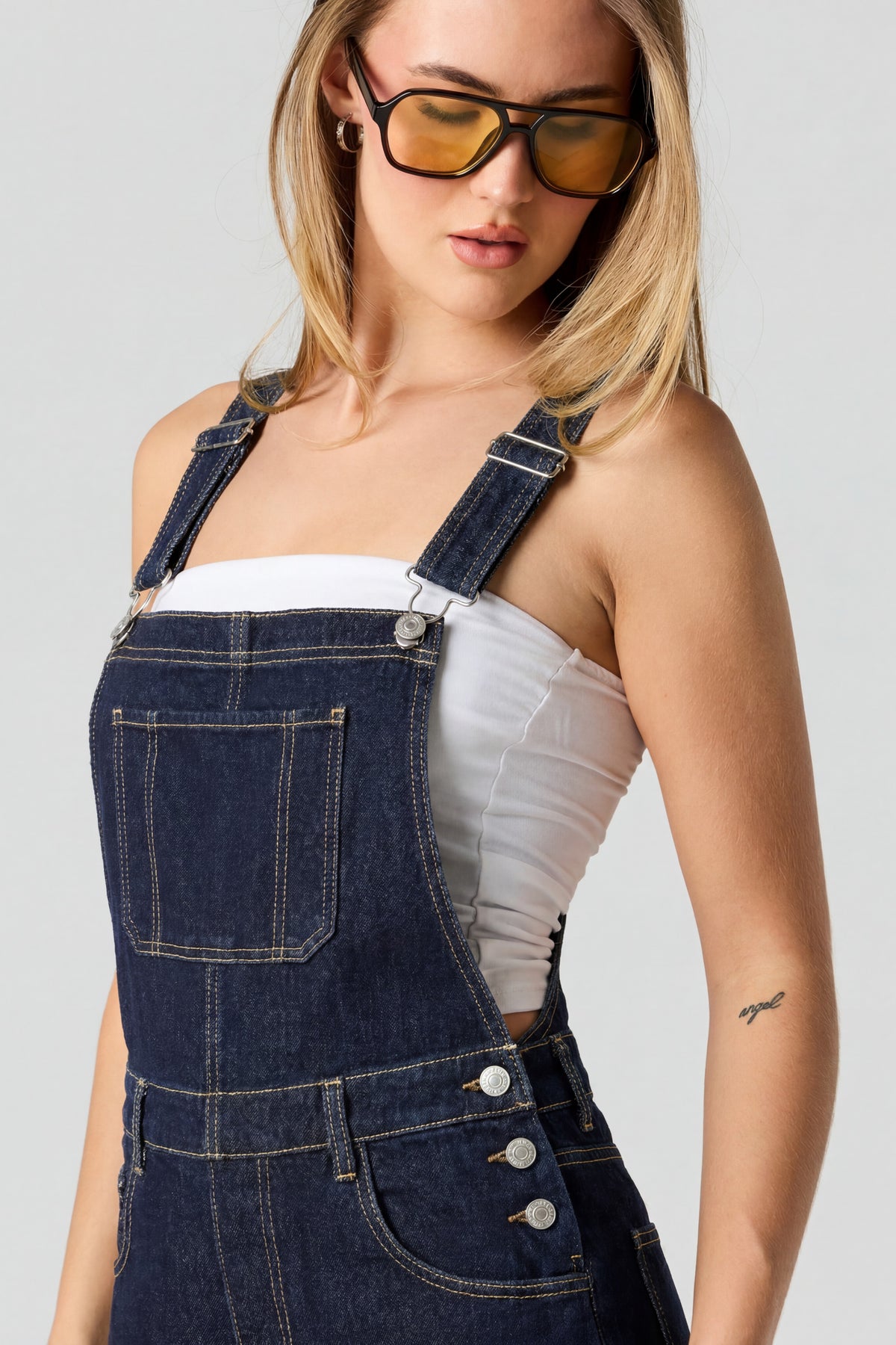 Alt View 4. Straight Leg Denim Overalls - Denim Blue