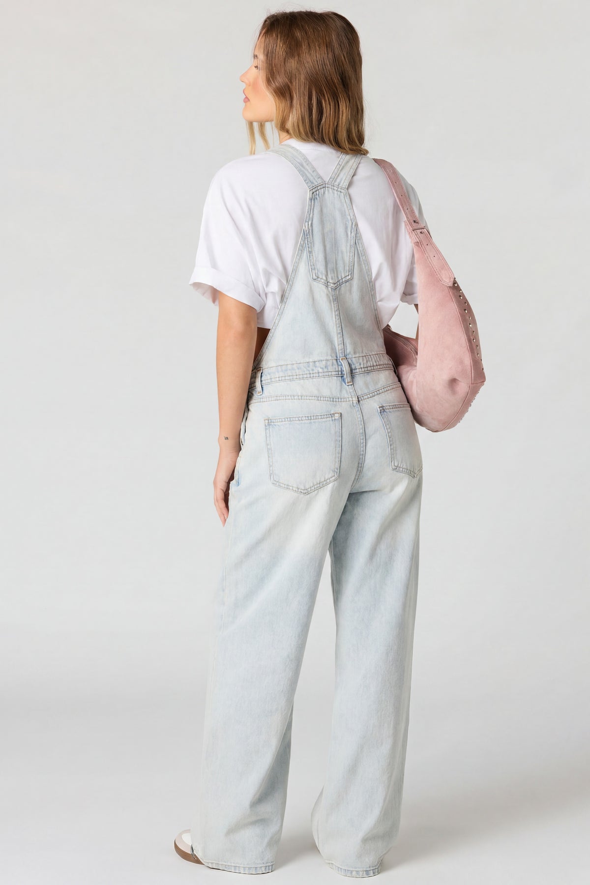 Alt View 2. Wide Leg Denim Overalls - Light Denim Blue