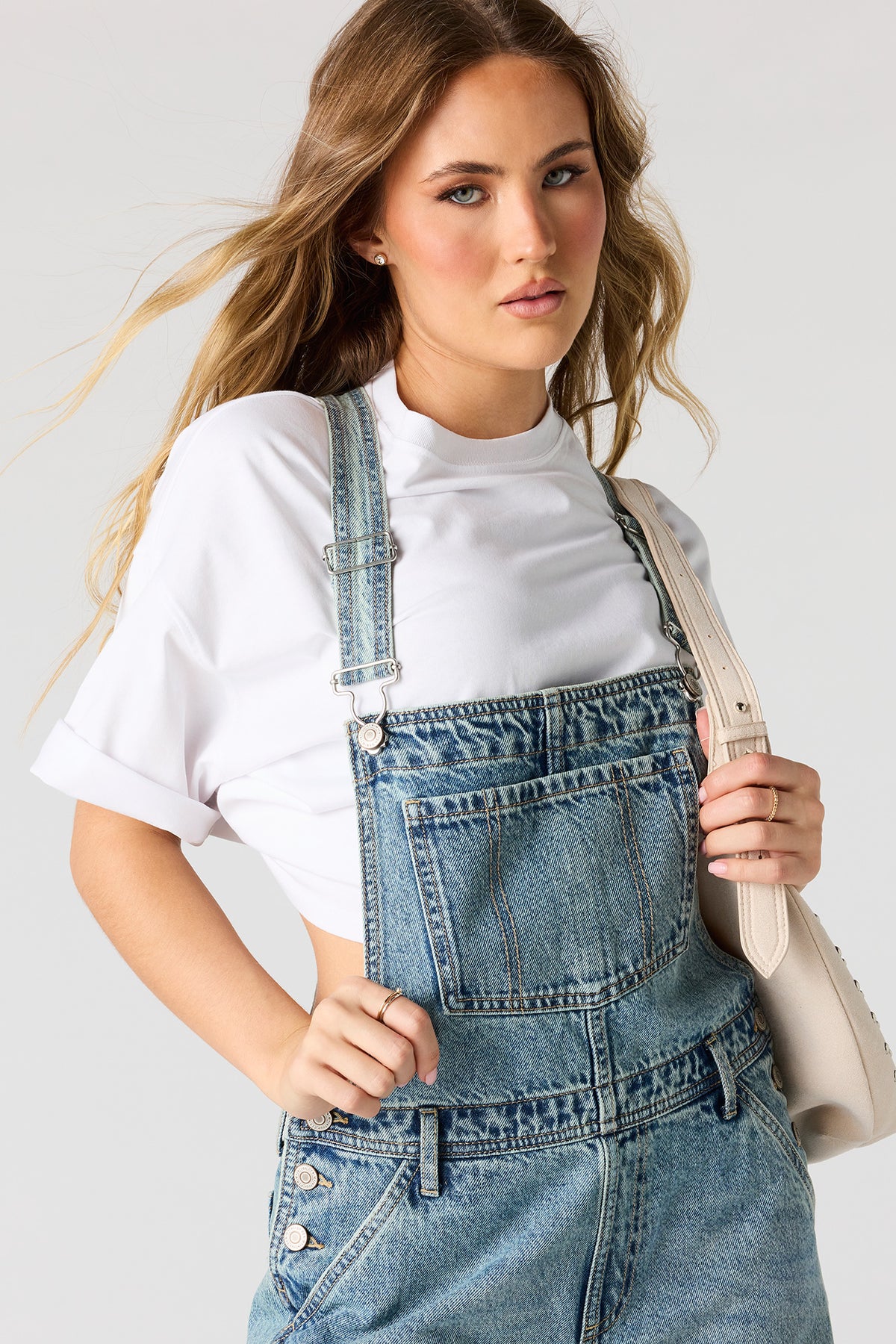 Alt View 4. Wide Leg Denim Overalls - Pacific Blue