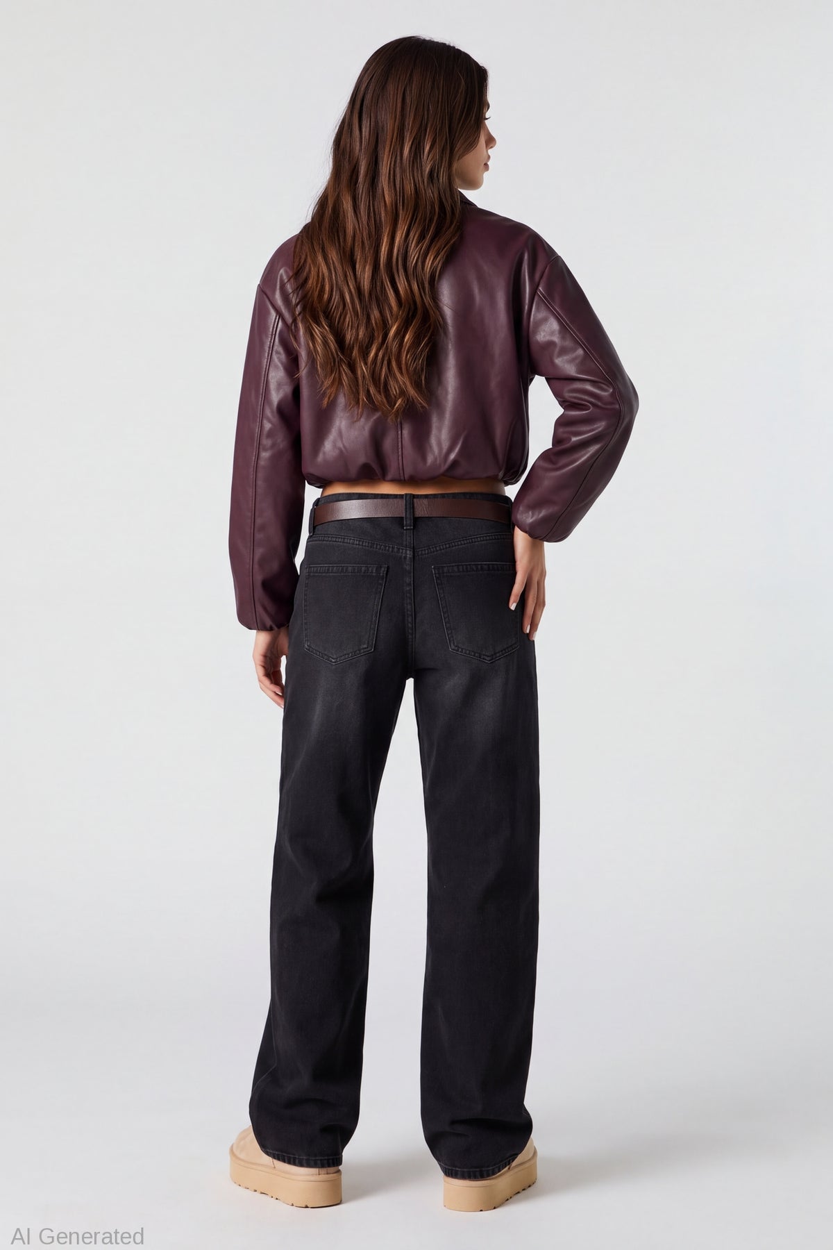 Alt View 2. Brooklyn Ripped Low Rise Baggy Jean with Belt - Black