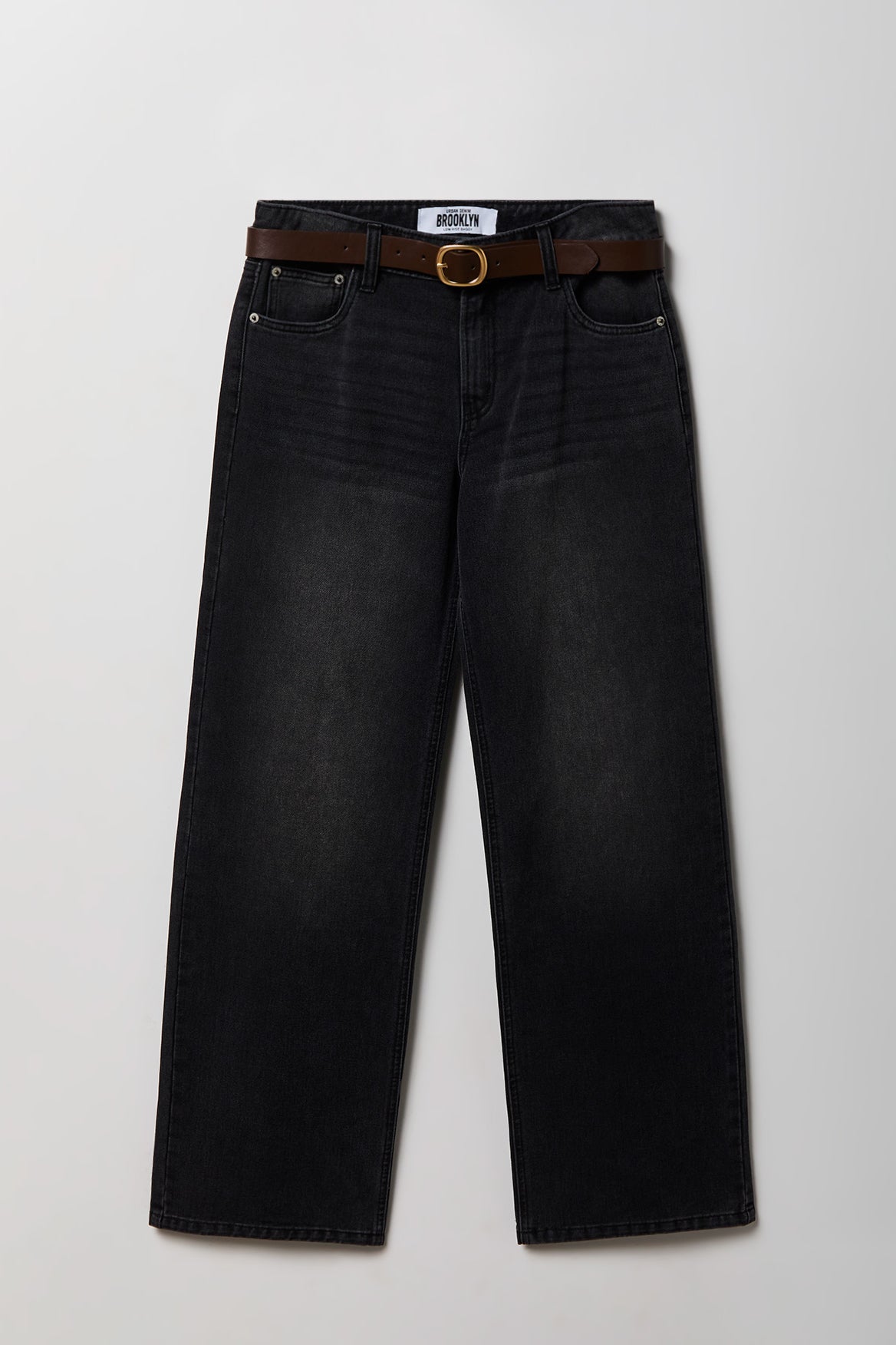 Brooklyn Ripped Low Rise Baggy Jean with Belt - Black