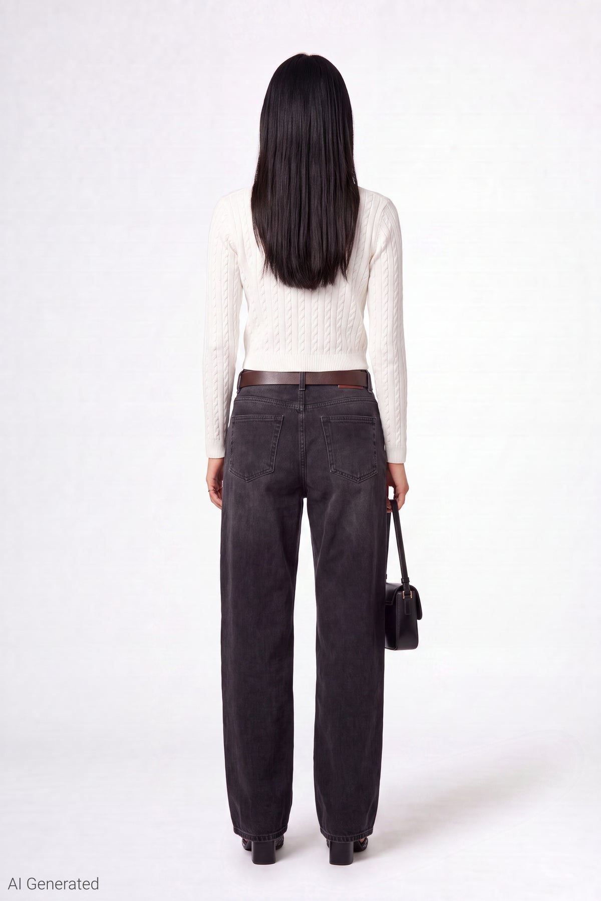 Alt View 2. Brooklyn Ripped Low Rise Baggy Jean with Belt - Black