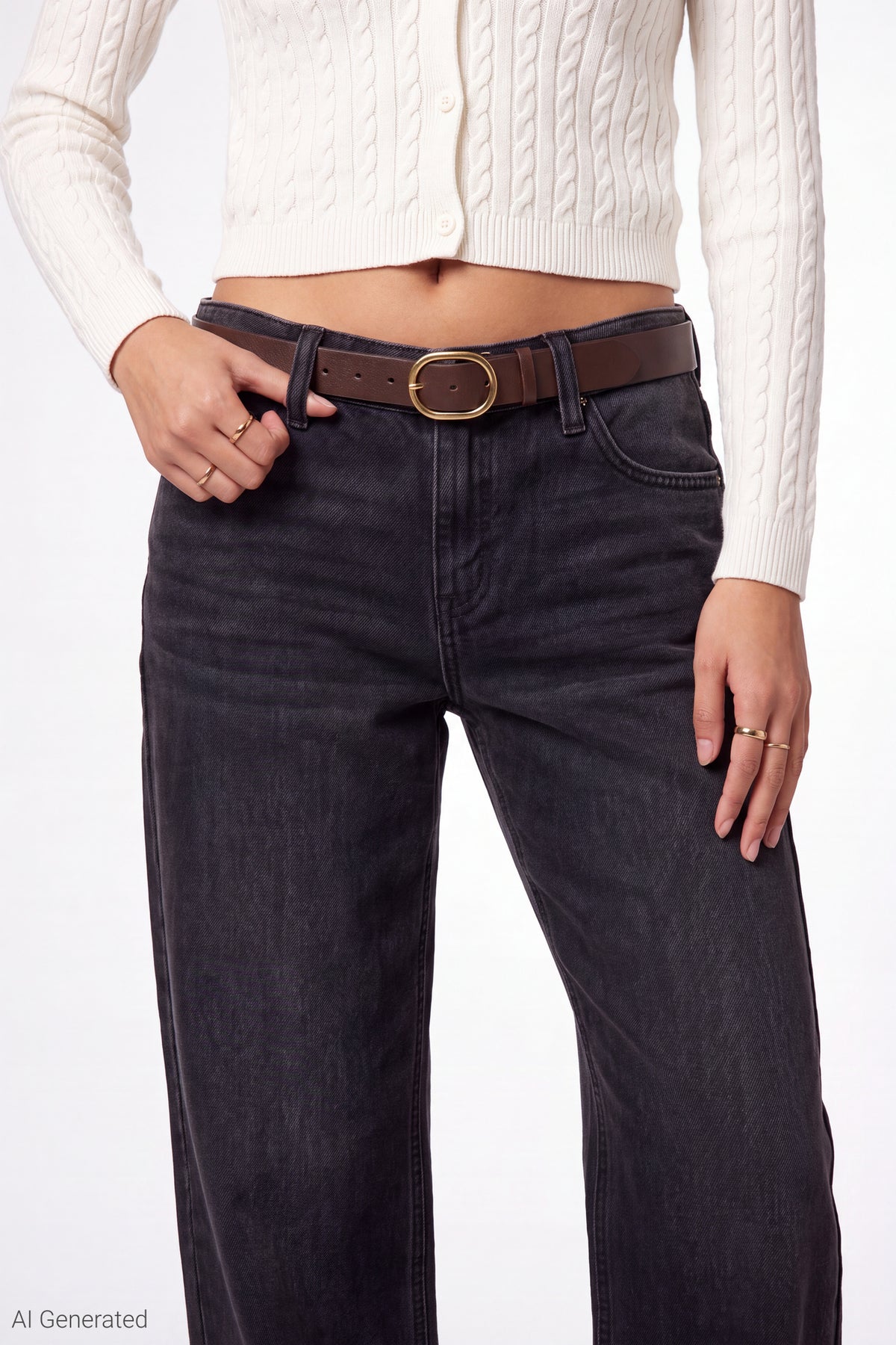 Alt View 3. Brooklyn Ripped Low Rise Baggy Jean with Belt - Black