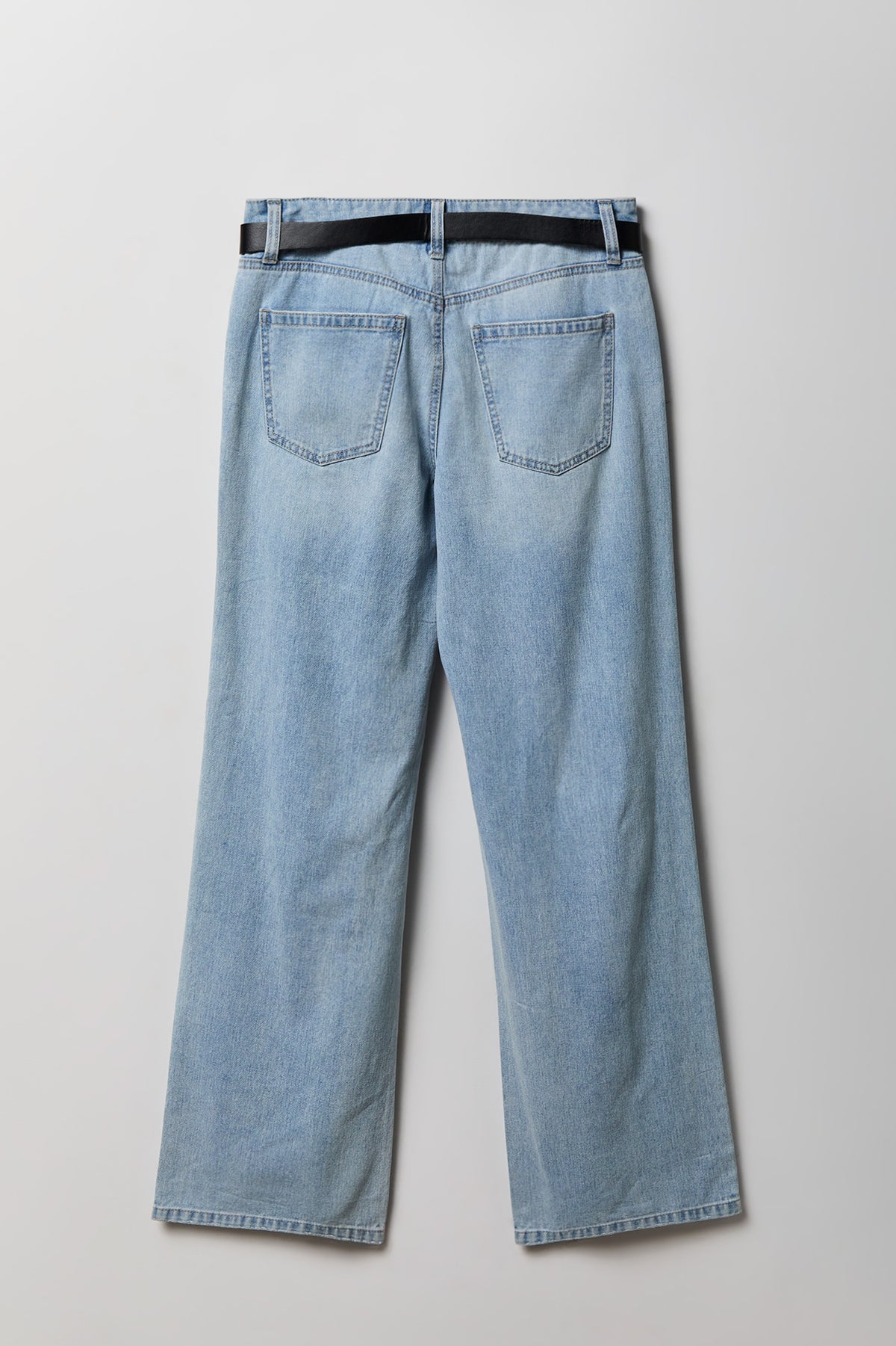 Alt View 2. Brooklyn Ripped Low Rise Baggy Jean with Belt - Light Denim Blue