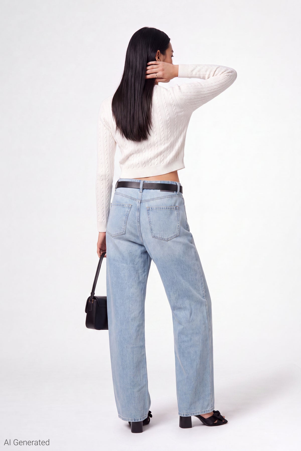 Alt View 2. Brooklyn Ripped Low Rise Baggy Jean with Belt - Light Denim Blue