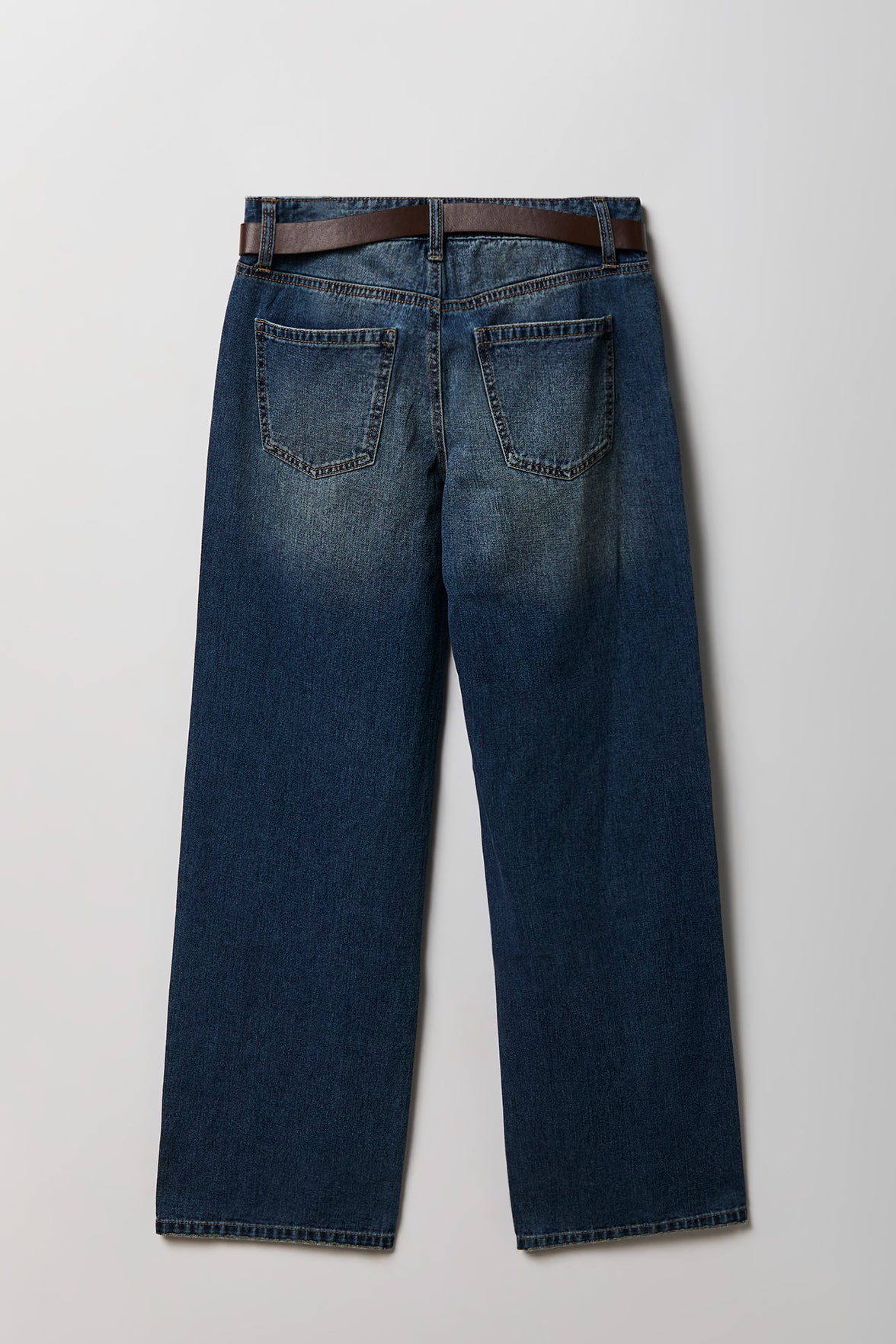 Alt View 2. Brooklyn Ripped Low Rise Baggy Jean with Belt - Denim Blue