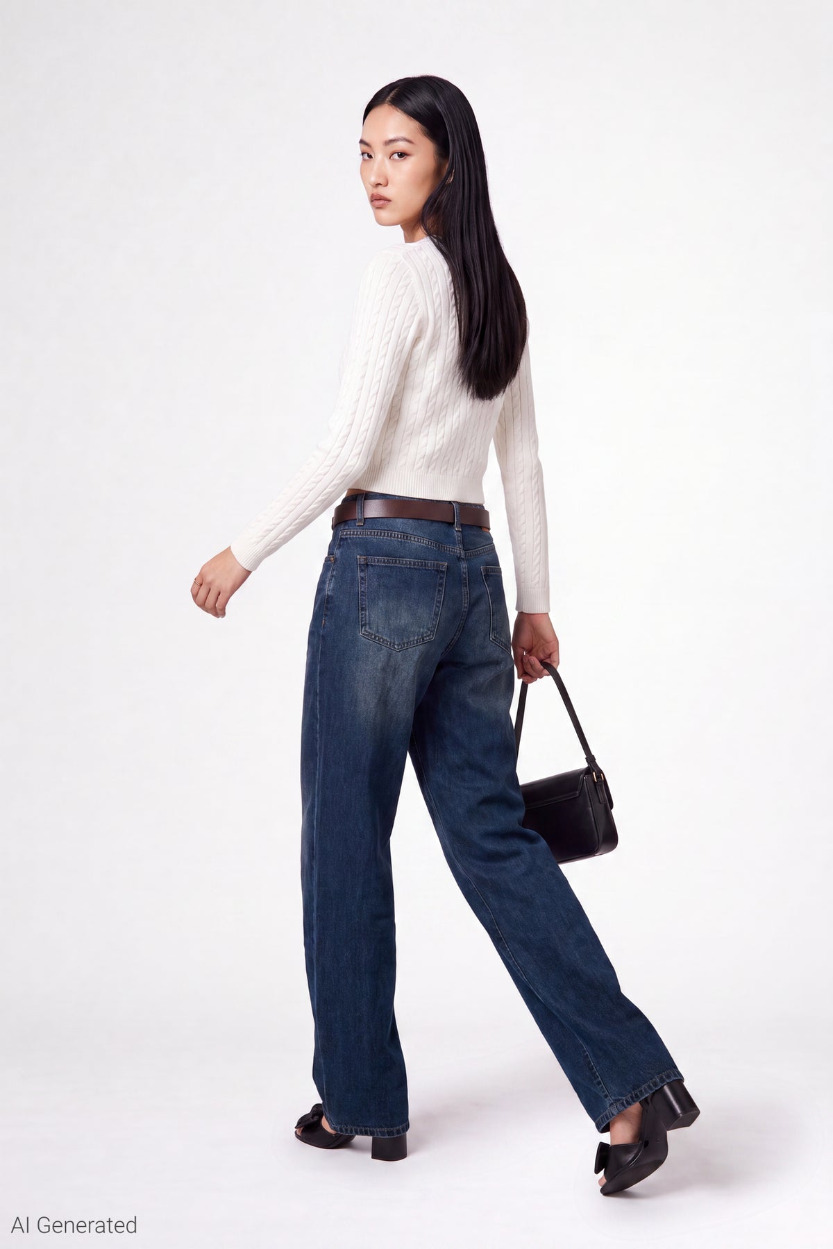 Alt View 2. Brooklyn Ripped Low Rise Baggy Jean with Belt - Denim Blue