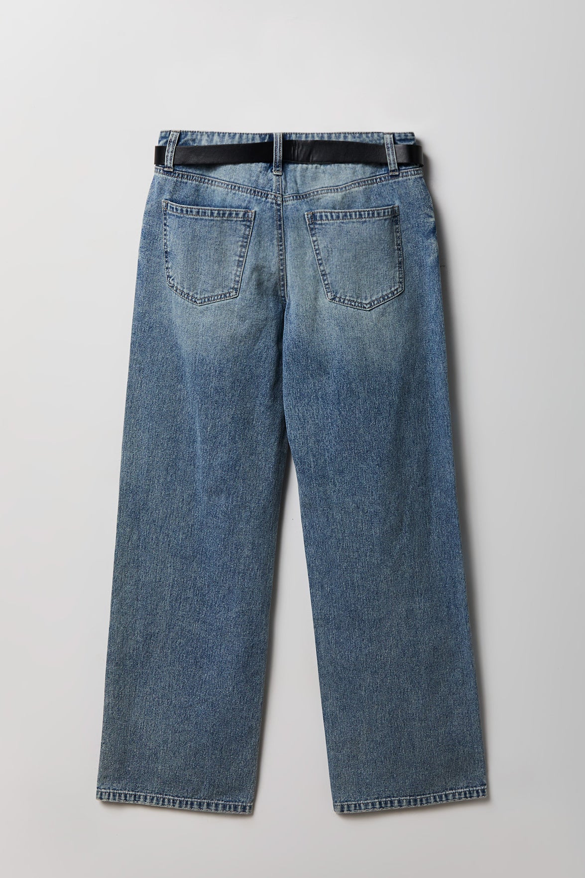 Alt View 2. Brooklyn Ripped Low Rise Baggy Jean with Belt - Pacific Blue