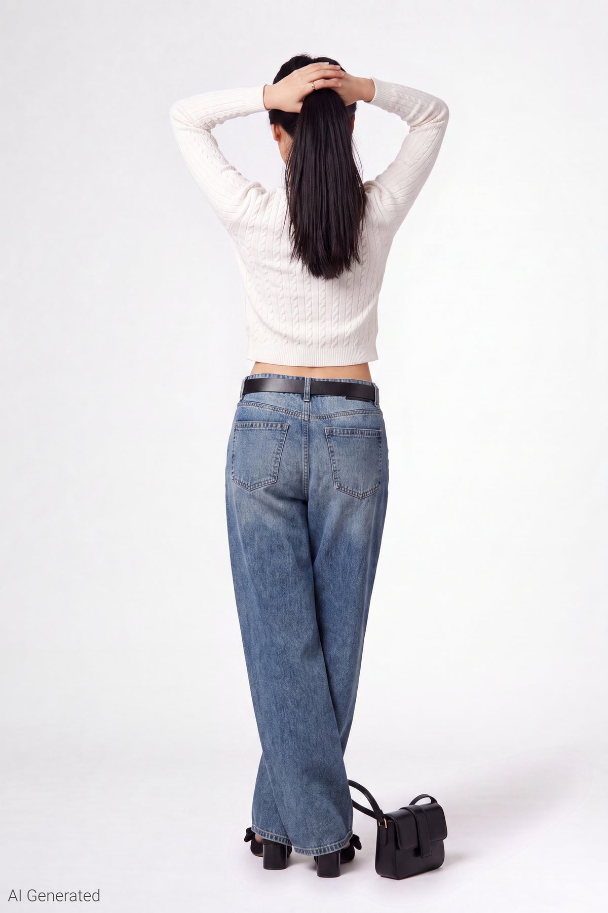 Alt View 2. Brooklyn Ripped Low Rise Baggy Jean with Belt - Pacific Blue