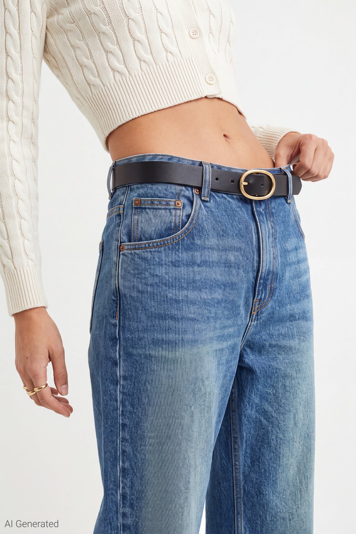 Alt View 3. Brooklyn Ripped Low Rise Baggy Jean with Belt - Pacific Blue