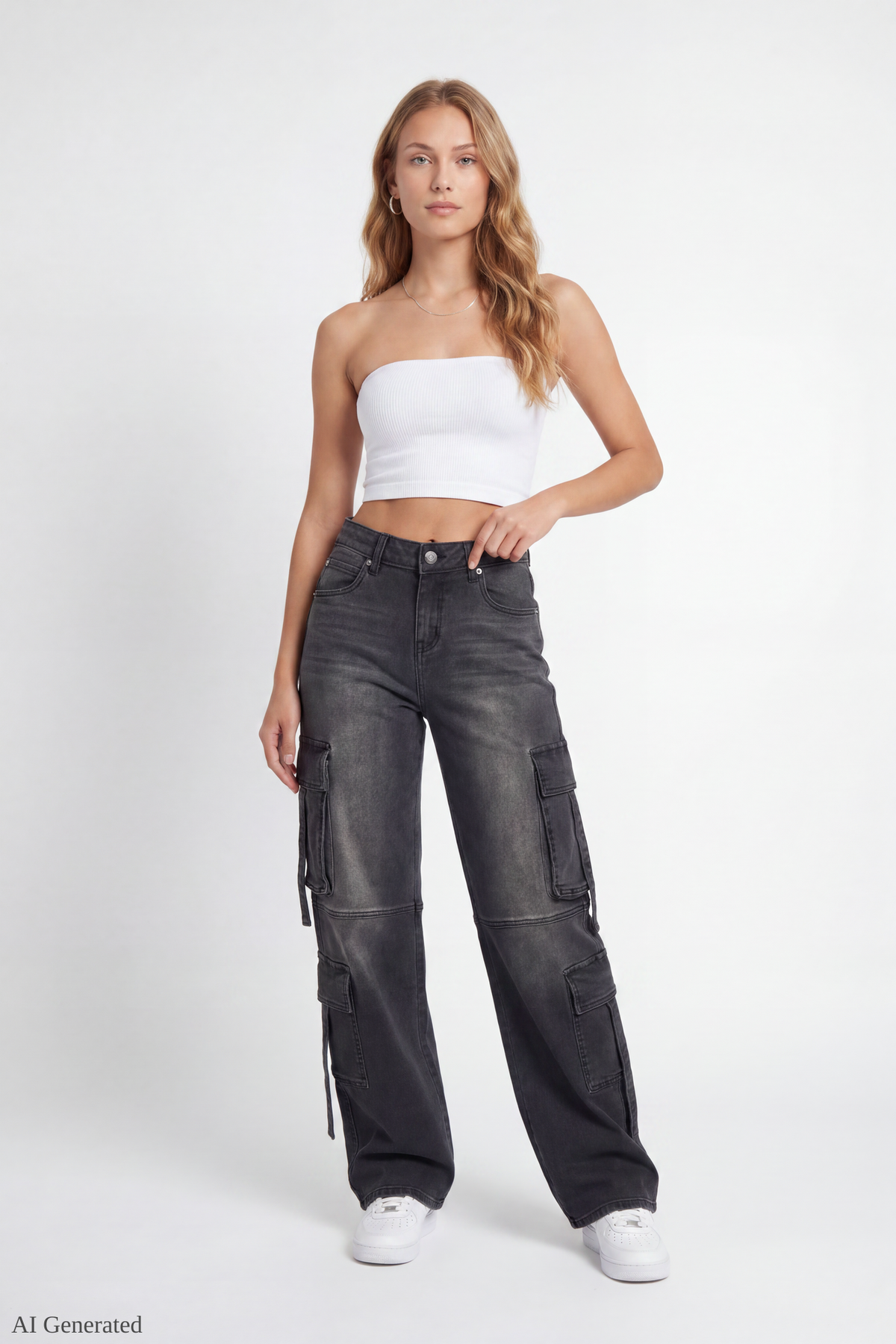 Stretch Low Rise Cargo Jean - Black