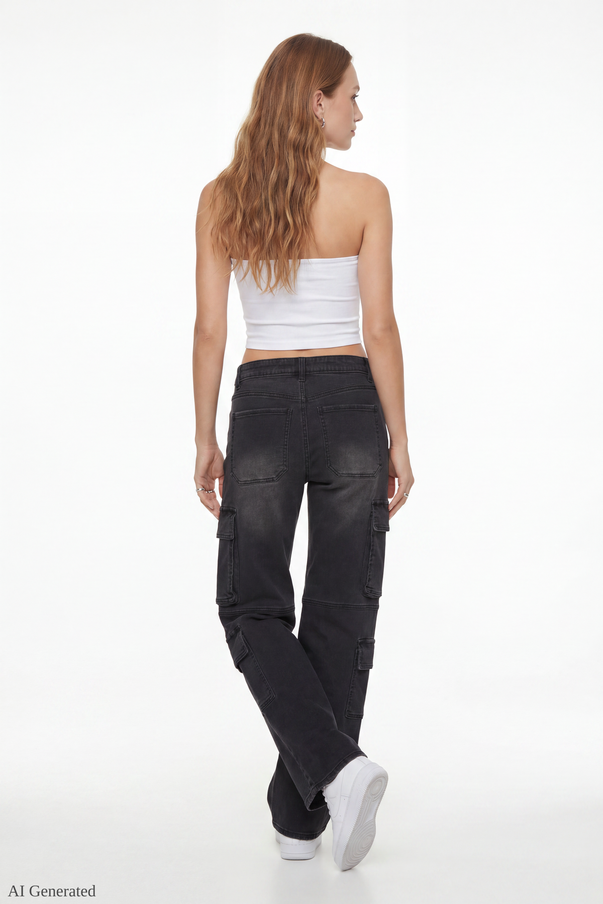 Alt View 2. Stretch Low Rise Cargo Jean - Black