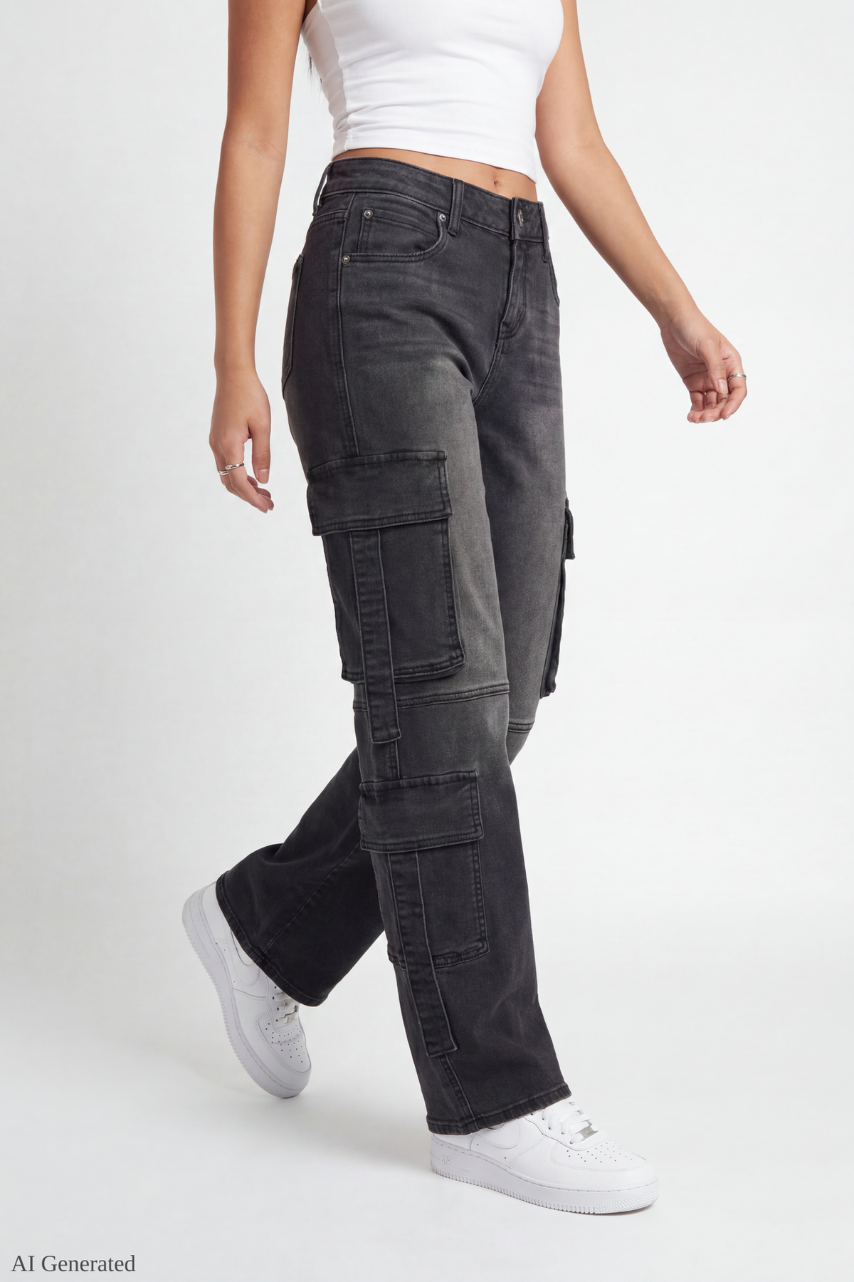 Alt View 3. Stretch Low Rise Cargo Jean - Black