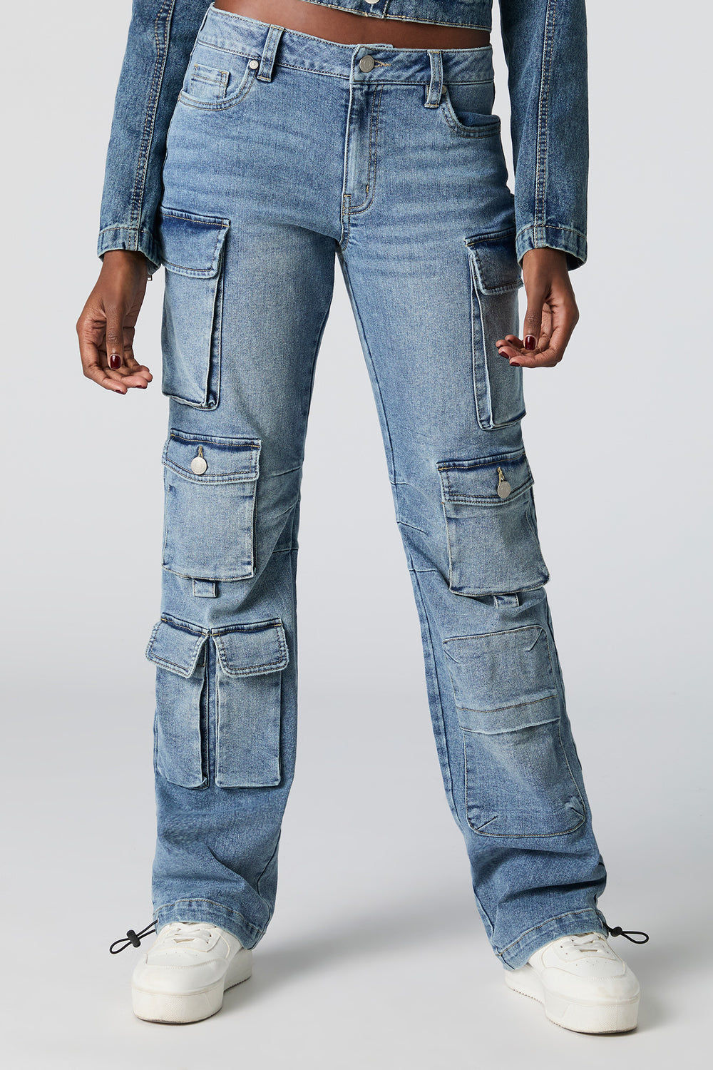 Multi Pocket Toggle Hem Straight Leg Cargo Jean Multi Pocket Toggle Hem Straight Leg Cargo Jean 2