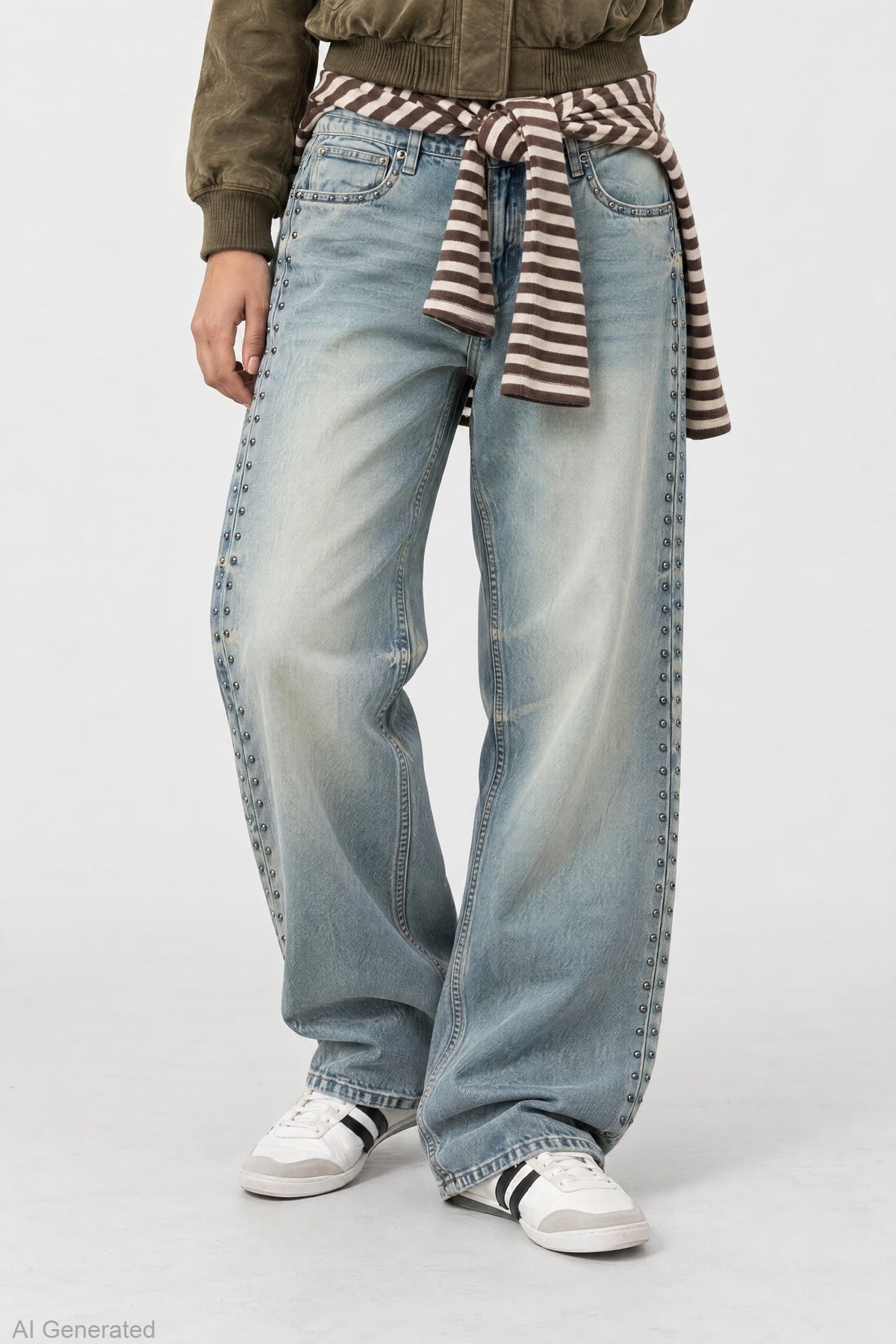 Alt View 3. Brooklyn Studded Low Rise Baggy Jean - Sky Blue