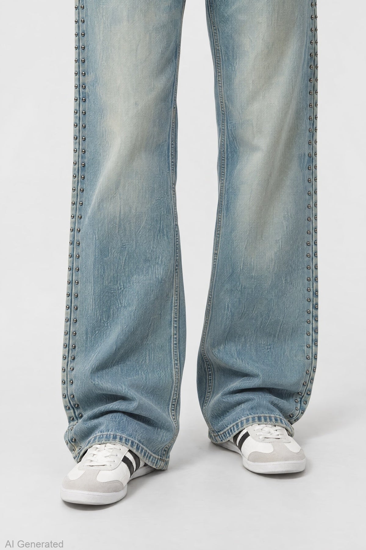 Alt View 4. Brooklyn Studded Low Rise Baggy Jean - Sky Blue